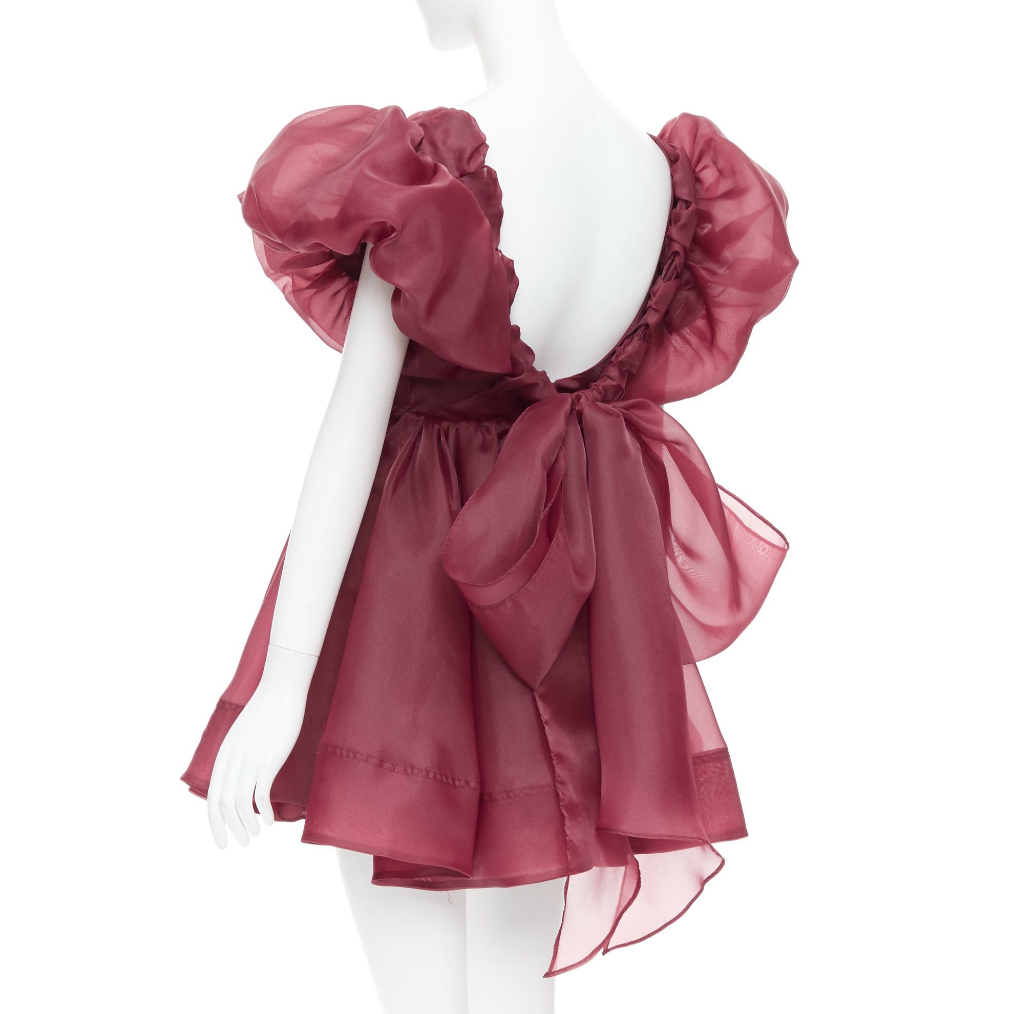 Aje AJE Greta maroon burgundy organza puff sleeve mini dress UK6 XS Size XS / US 0-2 / IT 36-38 - 6 Thumbnail