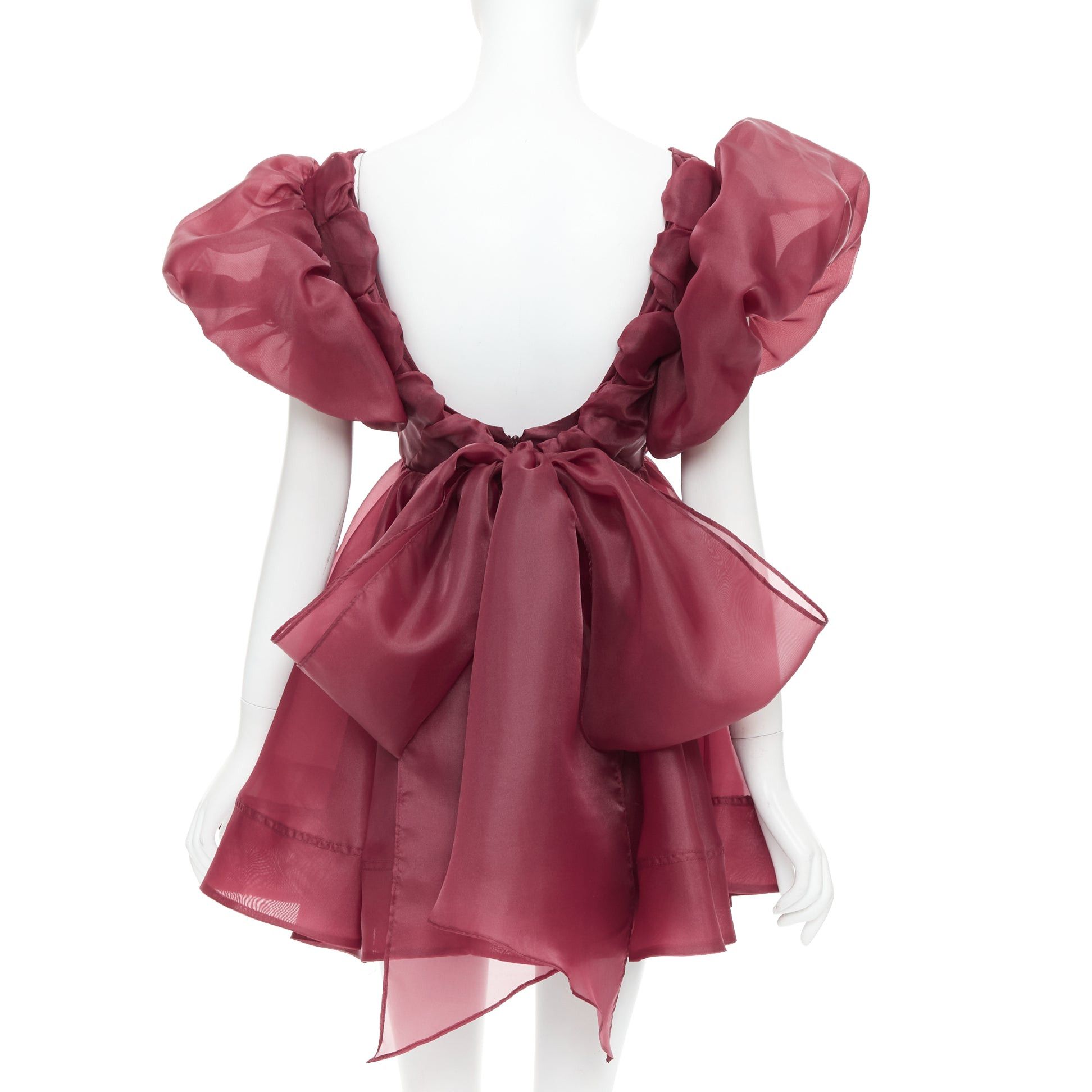 Aje AJE Greta maroon burgundy organza puff sleeve mini dress UK6 XS Size XS / US 0-2 / IT 36-38 - 5 Thumbnail