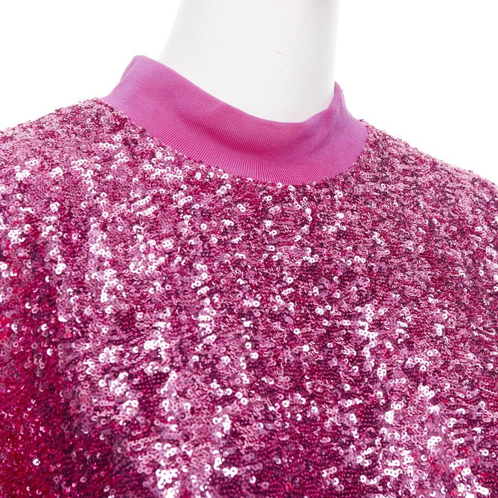 The Attico THE ATTICO hot pink sequin dolman sleeves crew neck mini dress IT38 XS Size XS / US 0-2 / IT 36-38 - 2 Thumbnail
