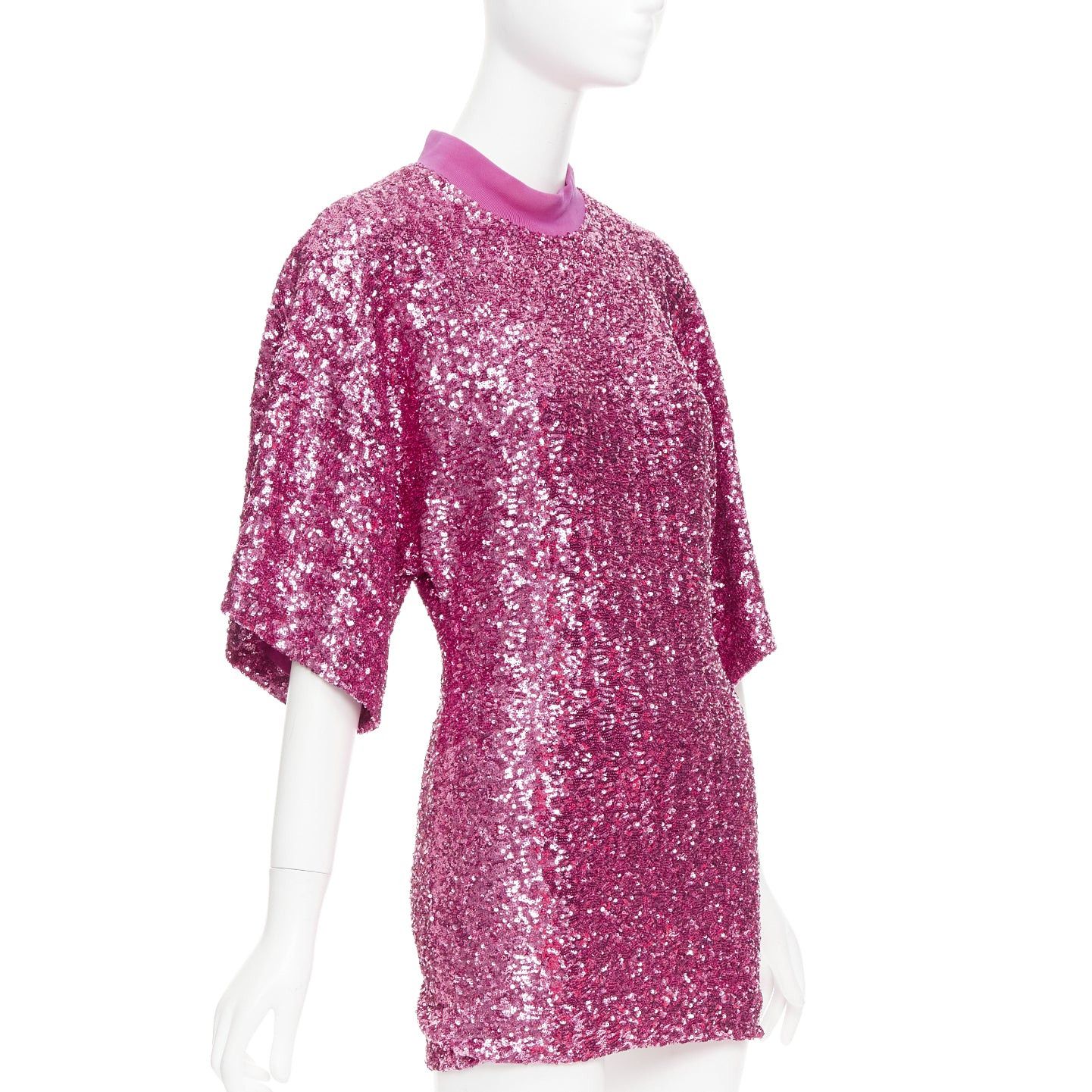 The Attico THE ATTICO hot pink sequin dolman sleeves crew neck mini dress IT38 XS Size XS / US 0-2 / IT 36-38 - 3 Thumbnail