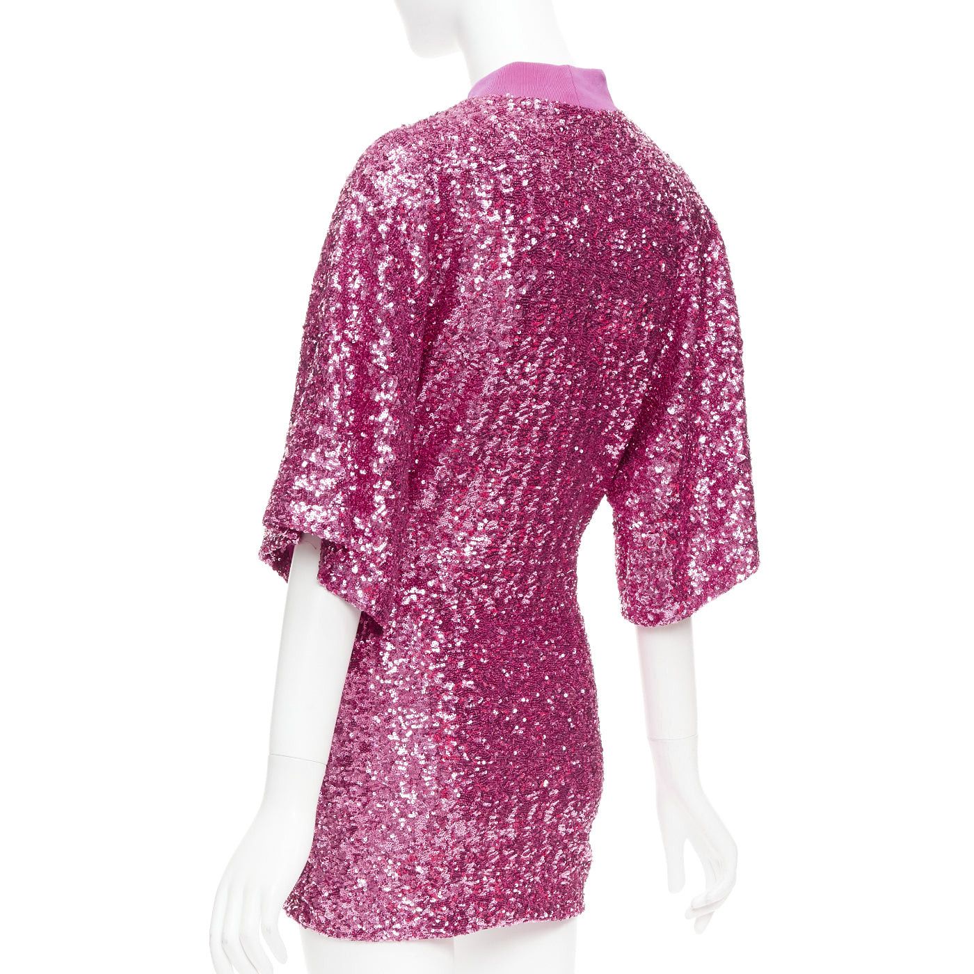 The Attico THE ATTICO hot pink sequin dolman sleeves crew neck mini dress IT38 XS Size XS / US 0-2 / IT 36-38 - 6 Thumbnail