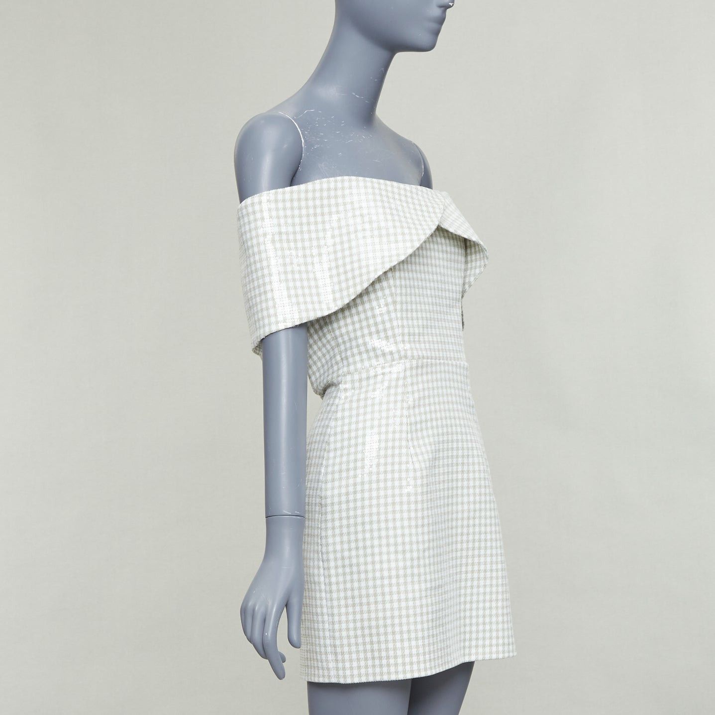 Other MARKARIAN Runway Regina green white sequin gingham cold shoulder mini dress US0 XS Size XS / US 0-2 / IT 36-38 - 3 Thumbnail
