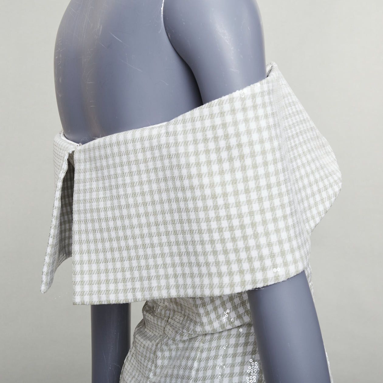 Other MARKARIAN Runway Regina green white sequin gingham cold shoulder mini dress US0 XS Size XS / US 0-2 / IT 36-38 - 2 Thumbnail
