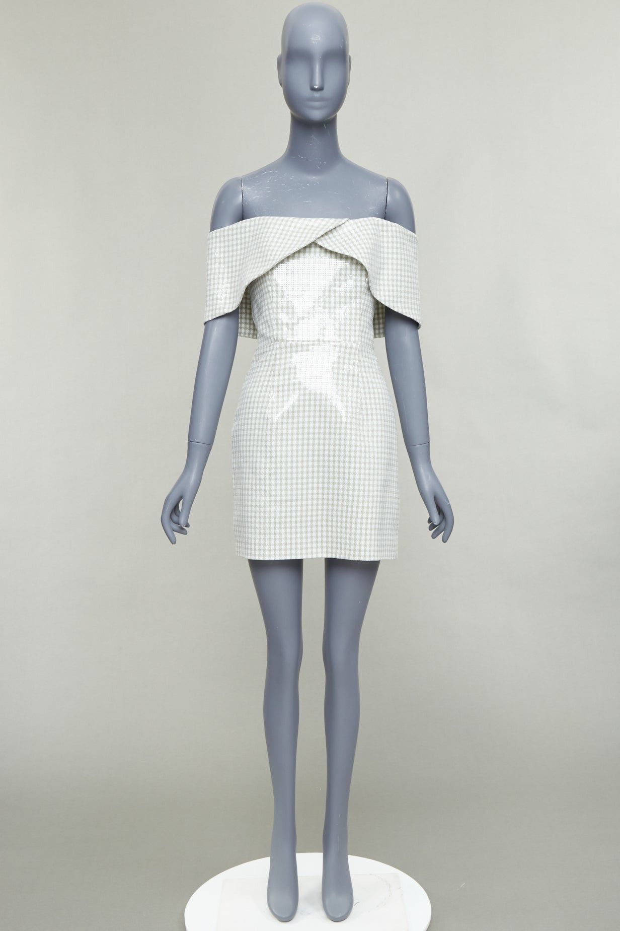 Other MARKARIAN Runway Regina green white sequin gingham cold shoulder mini dress US0 XS Size XS / US 0-2 / IT 36-38 - 9 Thumbnail