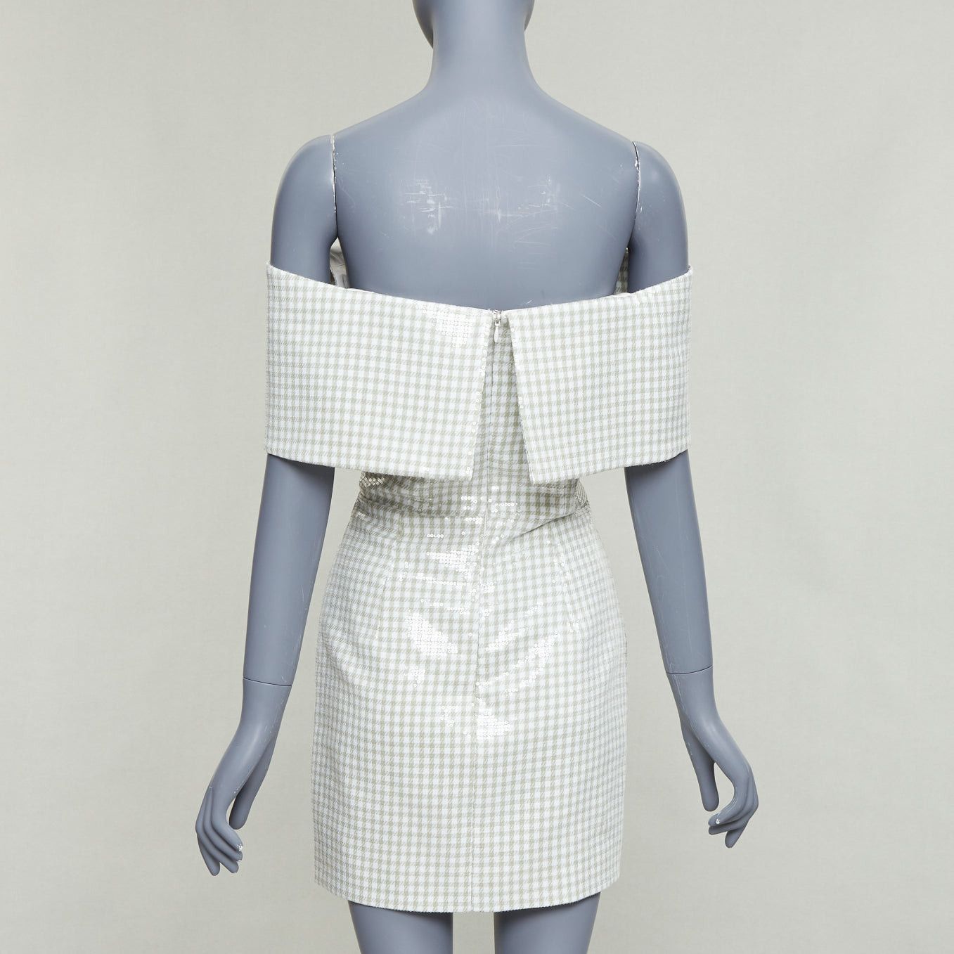 Other MARKARIAN Runway Regina green white sequin gingham cold shoulder mini dress US0 XS Size XS / US 0-2 / IT 36-38 - 5 Thumbnail