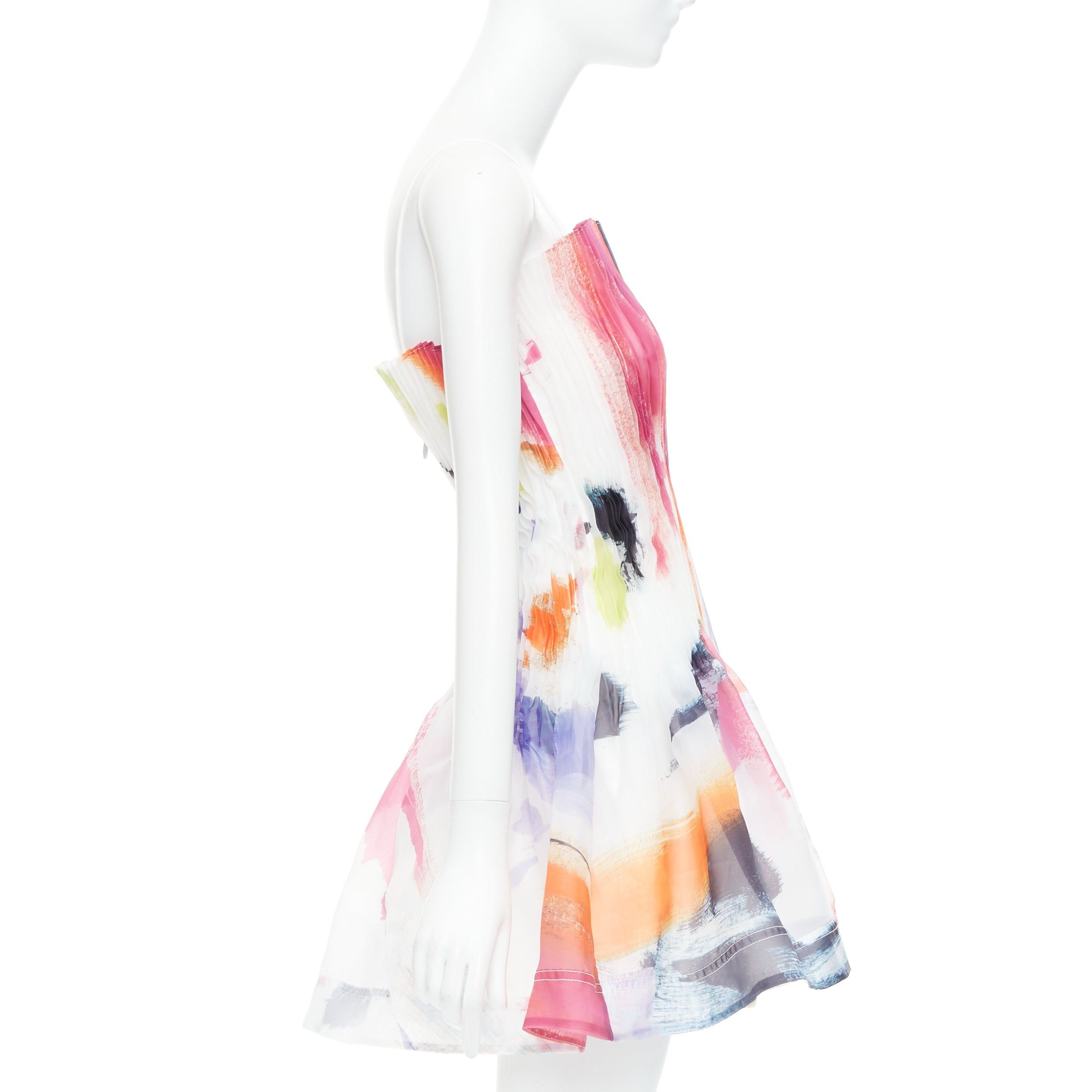 Aje AJE Celestial white multicolor abstract paint print pleated mini dress UK4 XXS Size S / US 4 / IT 40 - 4 Thumbnail