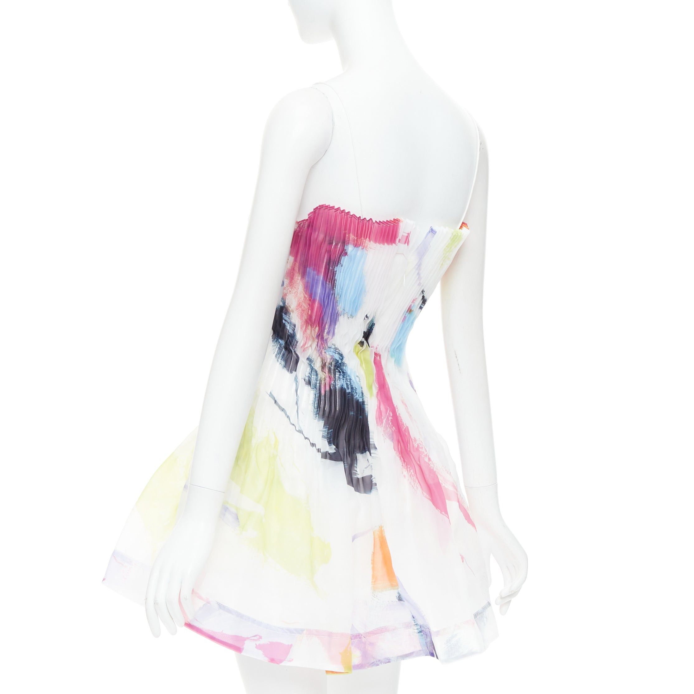 Aje AJE Celestial white multicolor abstract paint print pleated mini dress UK4 XXS Size S / US 4 / IT 40 - 6 Thumbnail