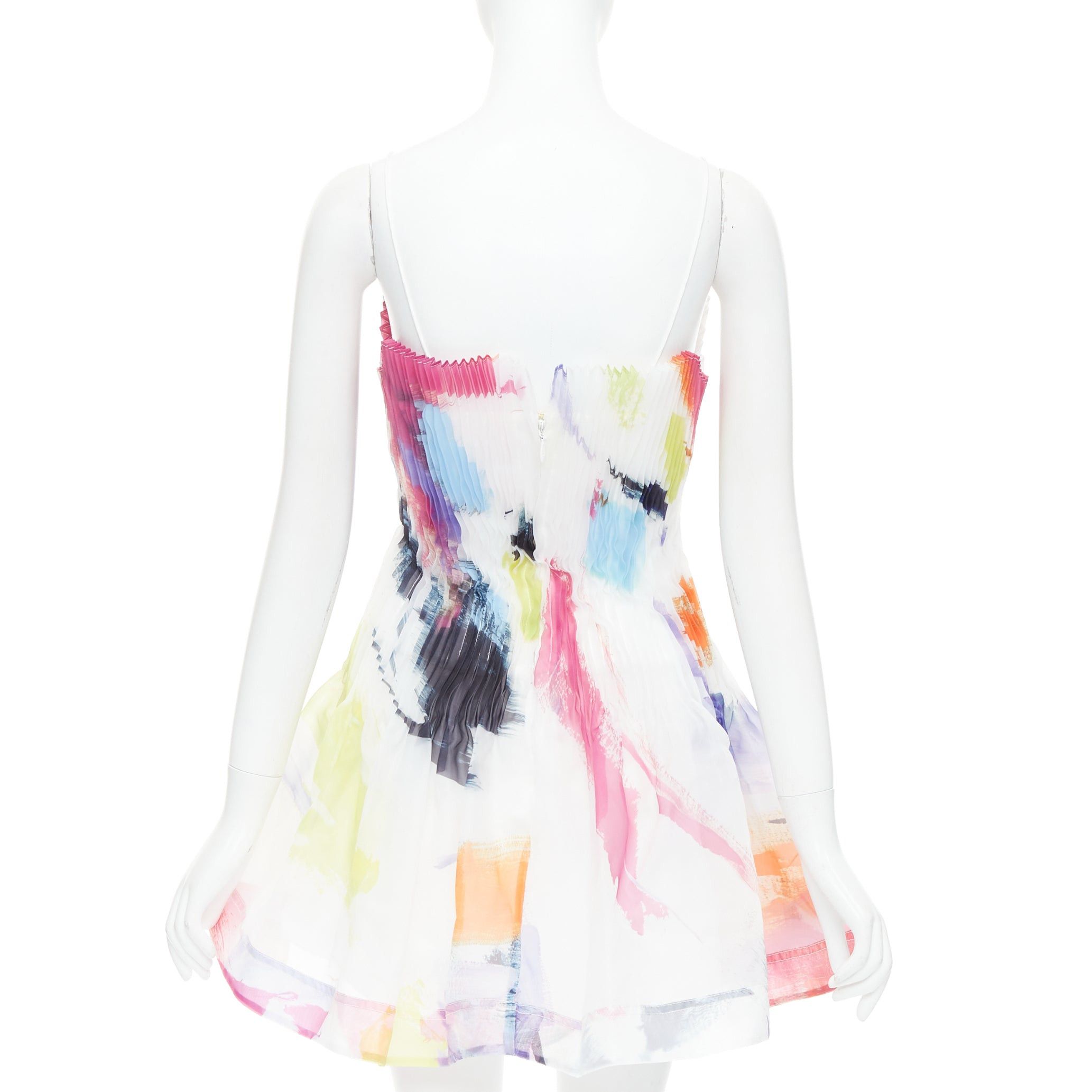 Aje AJE Celestial white multicolor abstract paint print pleated mini dress UK4 XXS Size S / US 4 / IT 40 - 5 Thumbnail