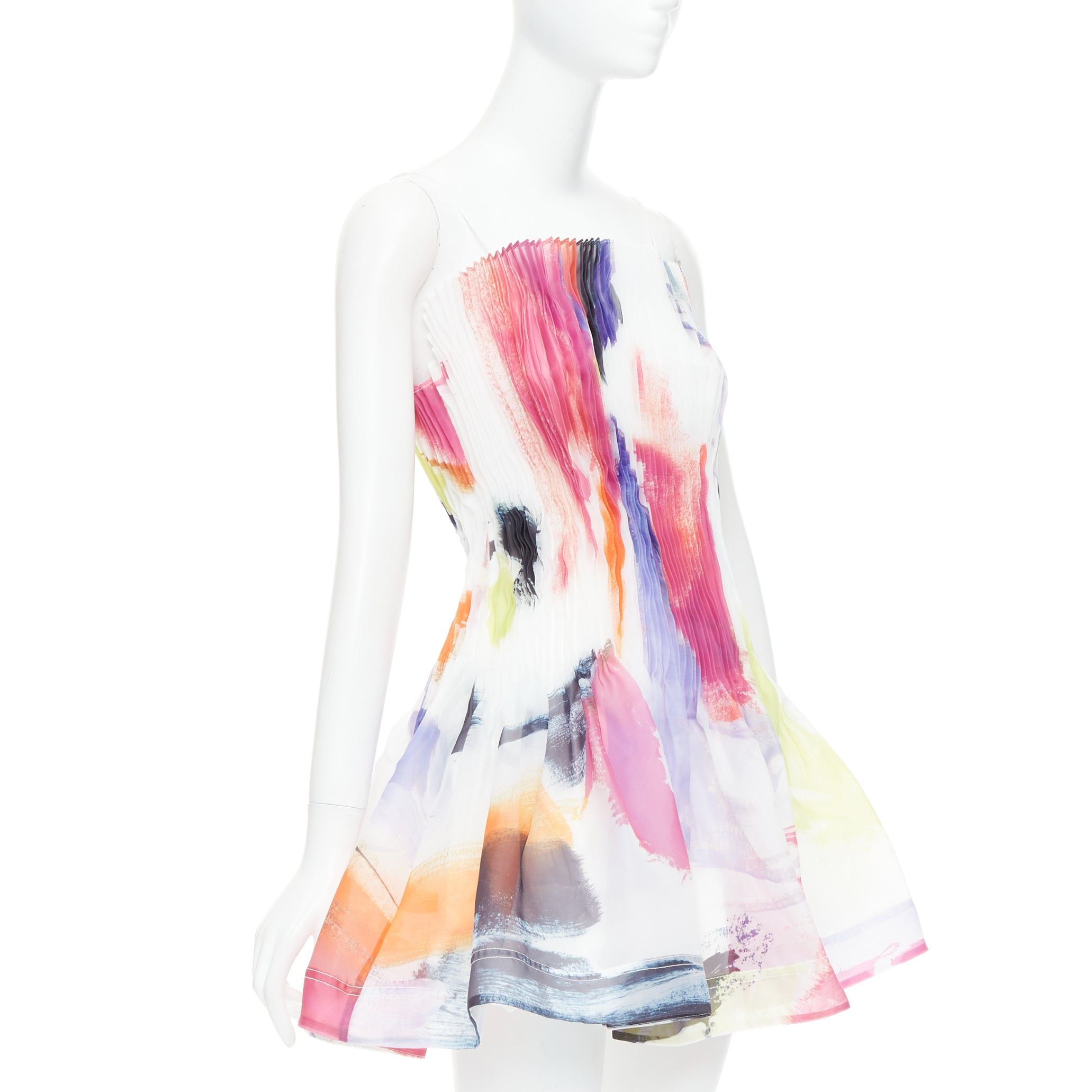 Aje AJE Celestial white multicolor abstract paint print pleated mini dress UK4 XXS Size S / US 4 / IT 40 - 3 Thumbnail