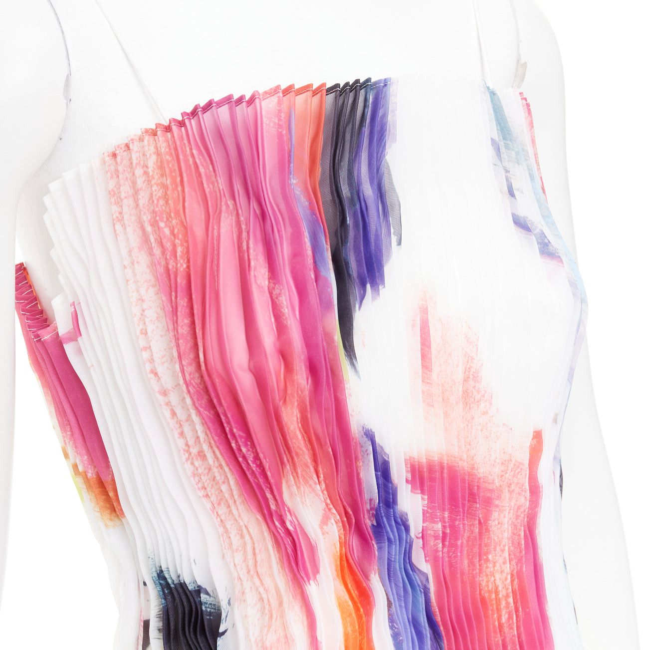 Aje AJE Celestial white multicolor abstract paint print pleated mini dress UK4 XXS Size S / US 4 / IT 40 - 2 Thumbnail