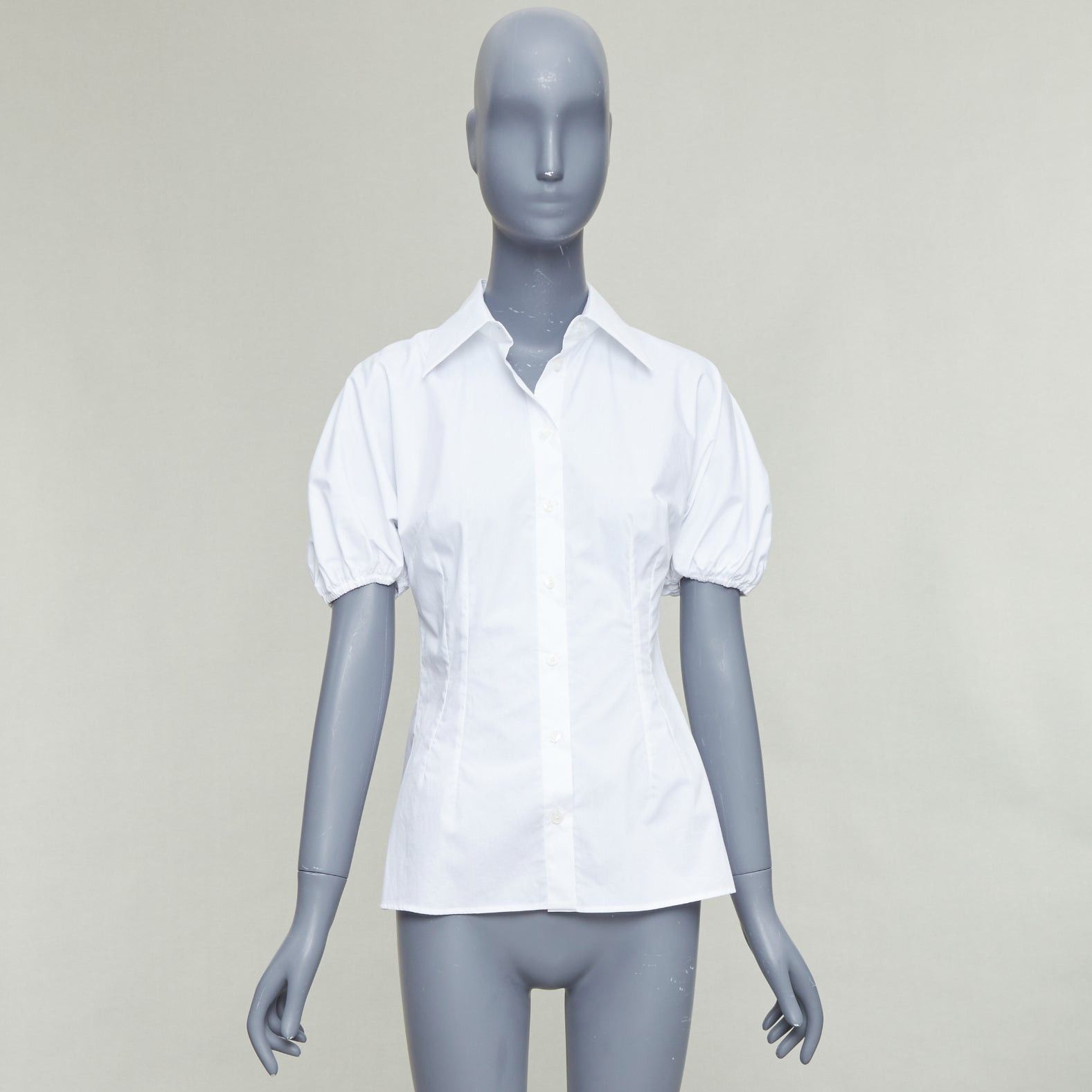Dolce & Gabbana DOLCE GABBANA 2025 white cotton dolman puff sleeve cinched waist shirt IT38 XS Size XS / US 0-2 / IT 36-38 - 9 Thumbnail