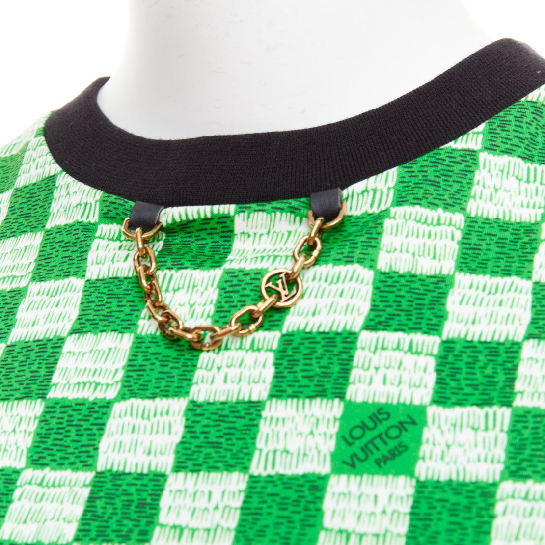 Louis Vuitton LOUIS VUITTON Damier green white cotton LV print chain detail tshirt XS Size S / US 4 / IT 40 - 7 Thumbnail