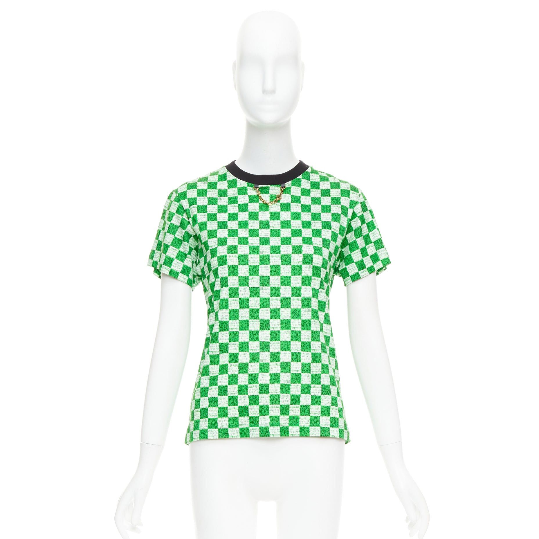 Louis Vuitton LOUIS VUITTON Damier green white cotton LV print chain detail tshirt XS Size S / US 4 / IT 40 - 9 Thumbnail