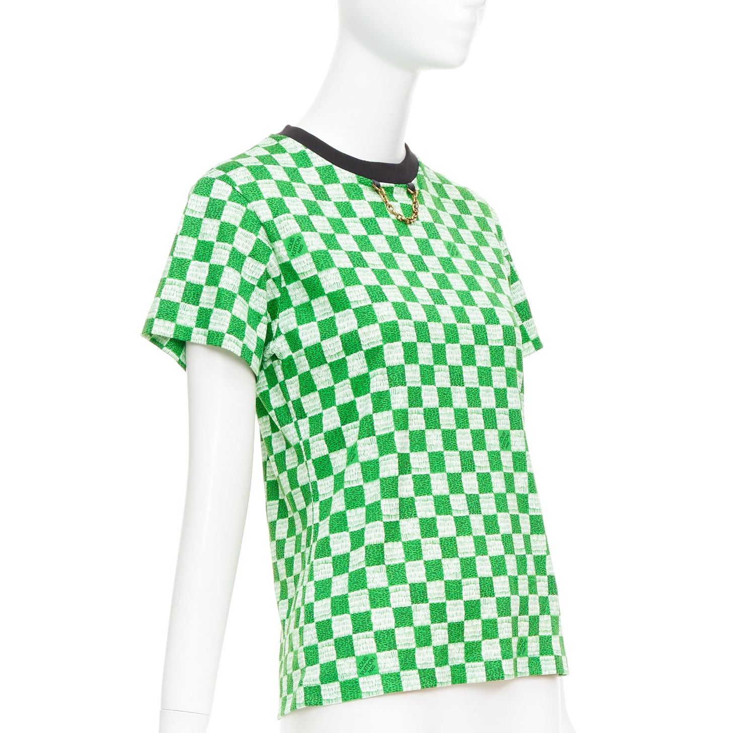 Louis Vuitton LOUIS VUITTON Damier green white cotton LV print chain detail tshirt XS Size S / US 4 / IT 40 - 3 Thumbnail