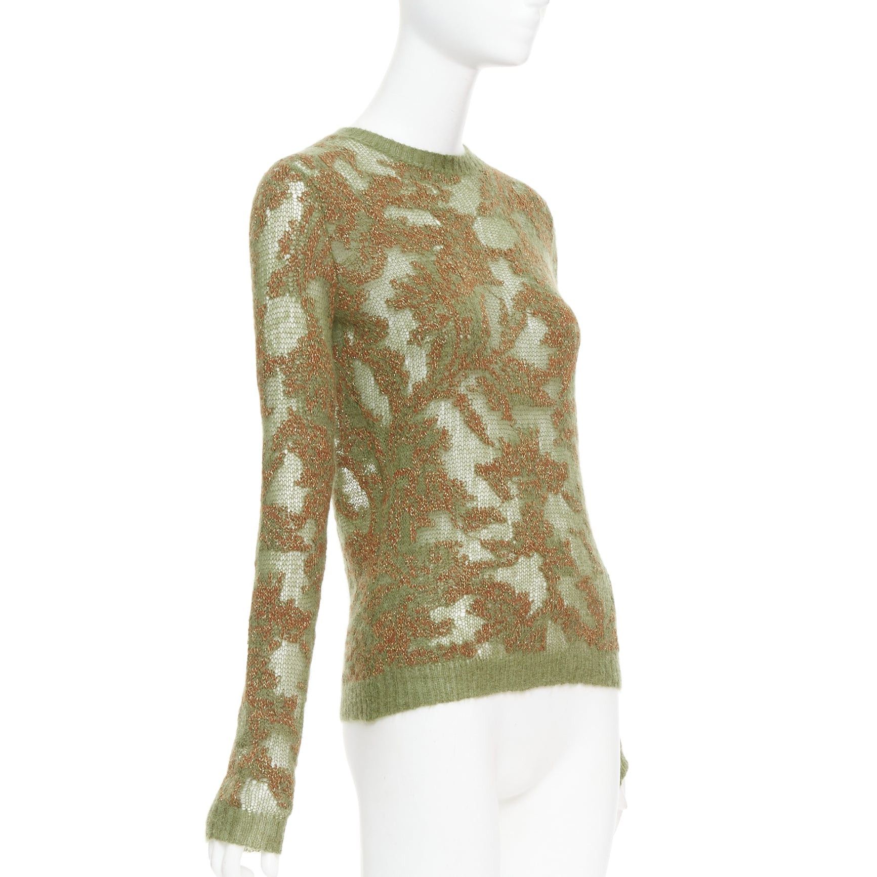 Dior DIOR 2023 Brocart green brown cashmere blend loose knit sweater FR34 XS Size XS / US 0-2 / IT 36-38 - 3 Thumbnail