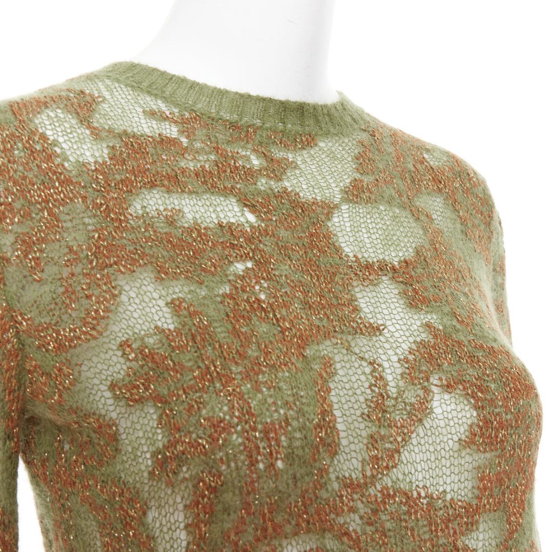 Dior DIOR 2023 Brocart green brown cashmere blend loose knit sweater FR34 XS Size XS / US 0-2 / IT 36-38 - 2 Thumbnail