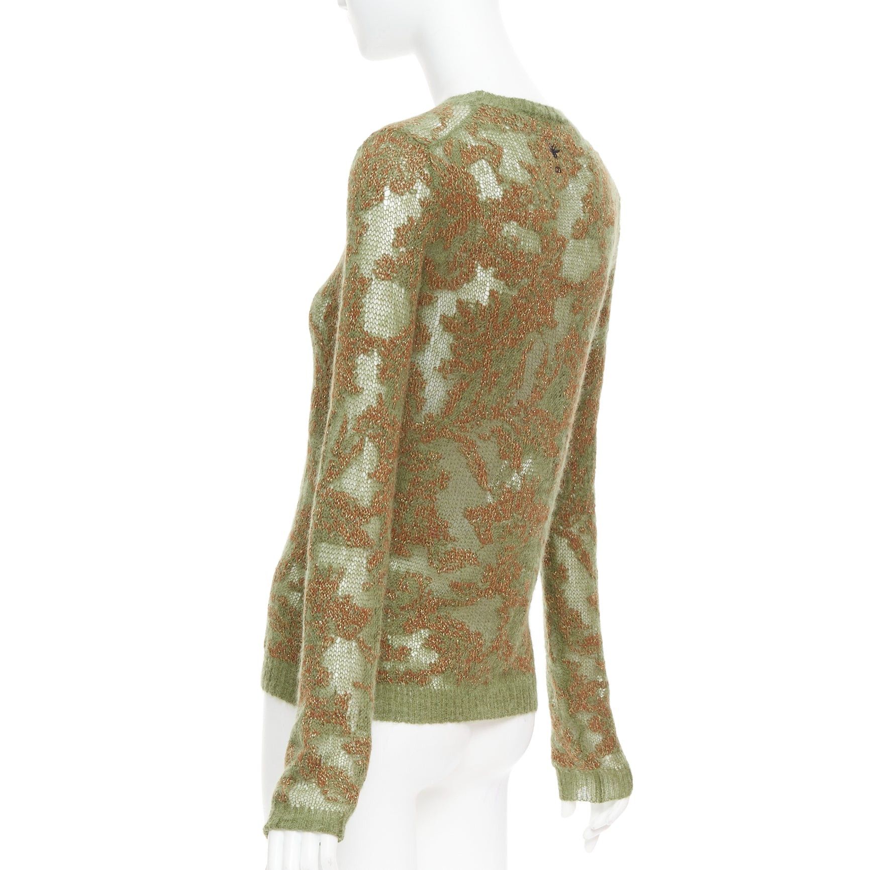 Dior DIOR 2023 Brocart green brown cashmere blend loose knit sweater FR34 XS Size XS / US 0-2 / IT 36-38 - 6 Thumbnail