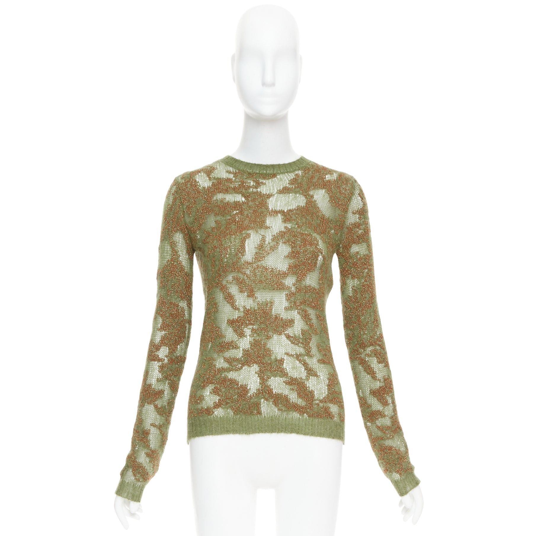 Dior DIOR 2023 Brocart green brown cashmere blend loose knit sweater FR34 XS Size XS / US 0-2 / IT 36-38 - 9 Thumbnail