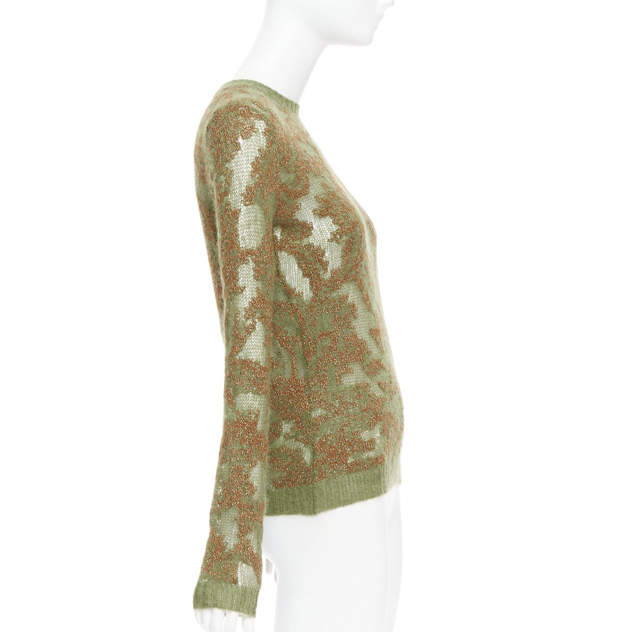 Dior DIOR 2023 Brocart green brown cashmere blend loose knit sweater FR34 XS Size XS / US 0-2 / IT 36-38 - 4 Thumbnail