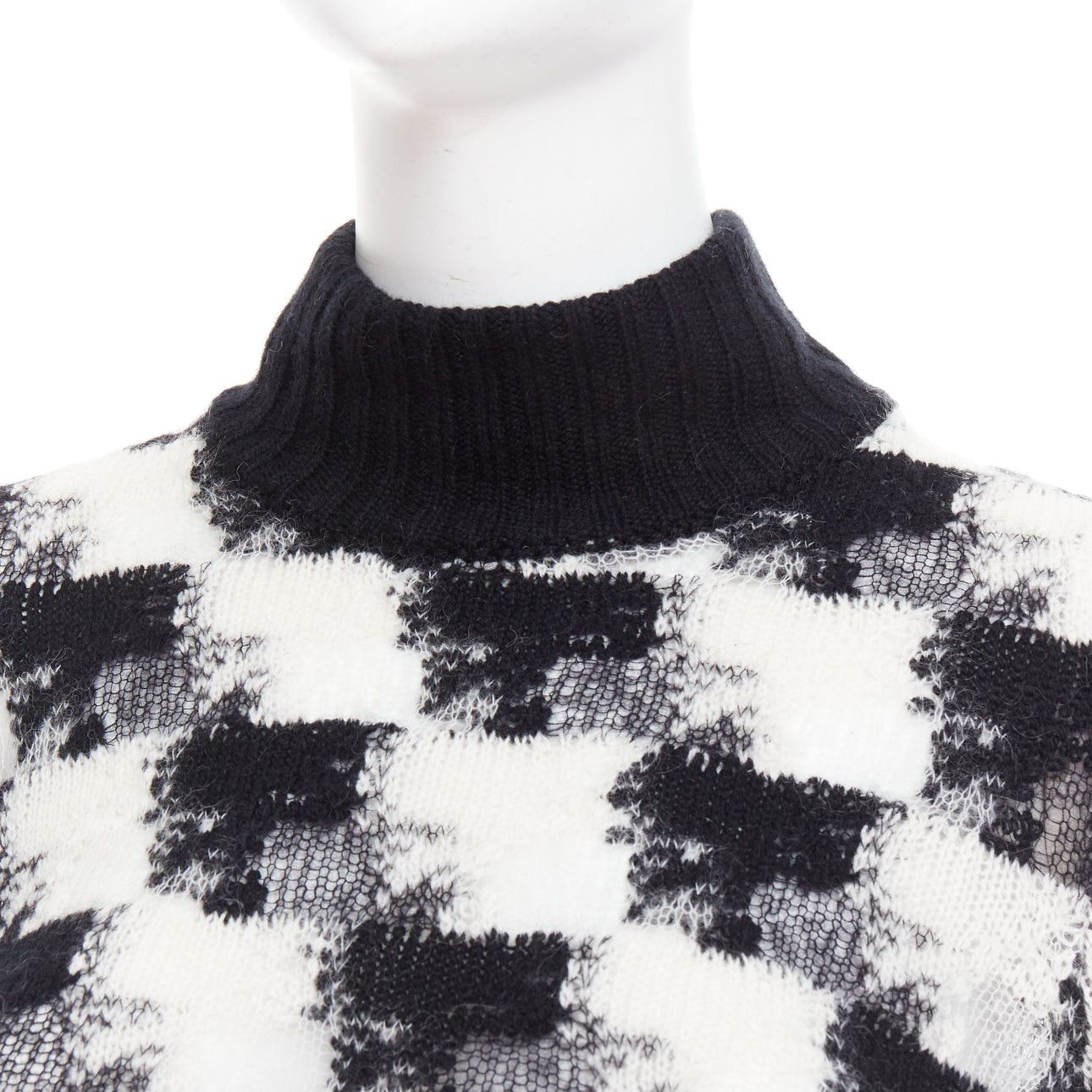 Dior DIOR ChecknDior black white cashmere check sheer turtleneck sweater FR34 XS Size XS / US 0-2 / IT 36-38 - 2 Thumbnail