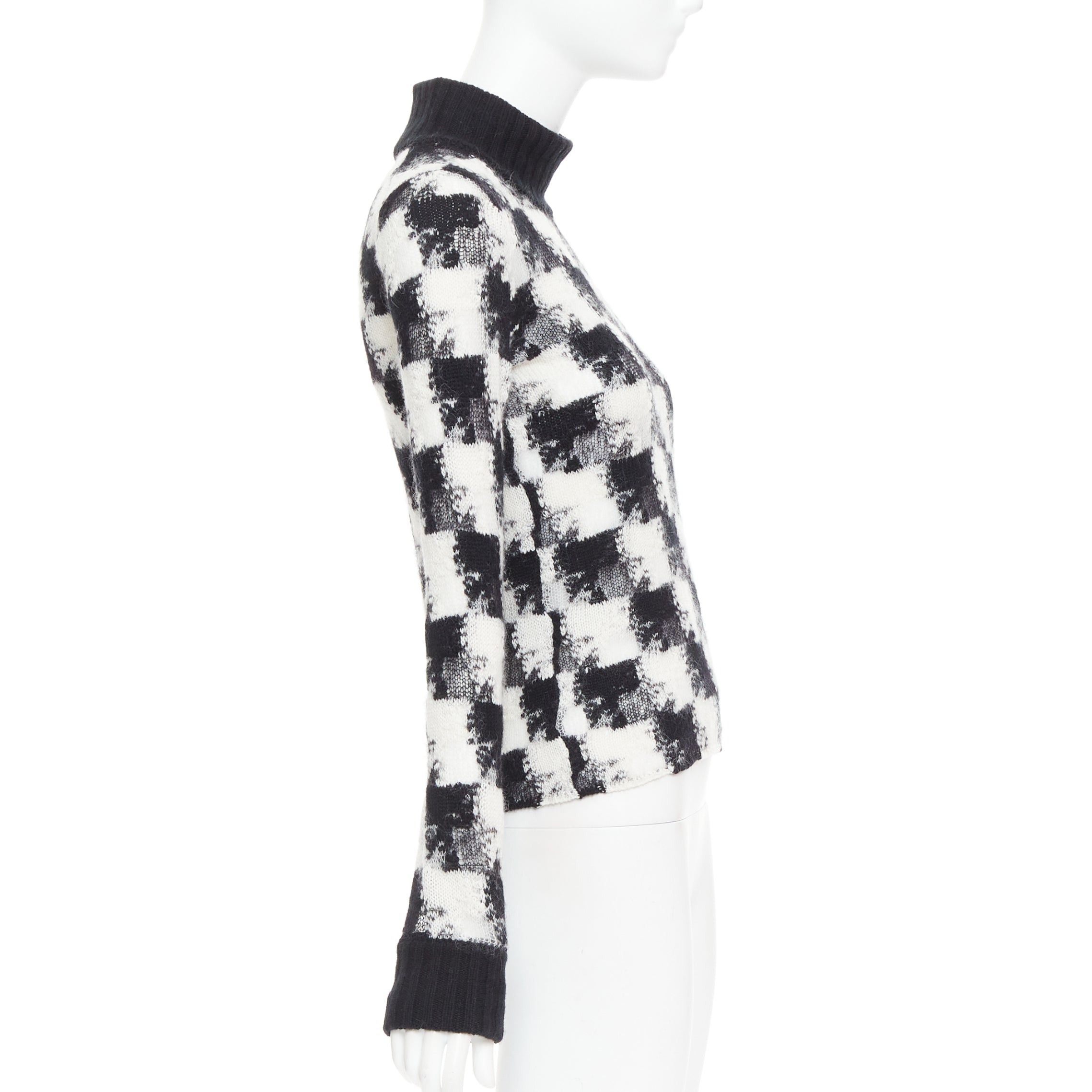 Dior DIOR ChecknDior black white cashmere check sheer turtleneck sweater FR34 XS Size XS / US 0-2 / IT 36-38 - 4 Thumbnail