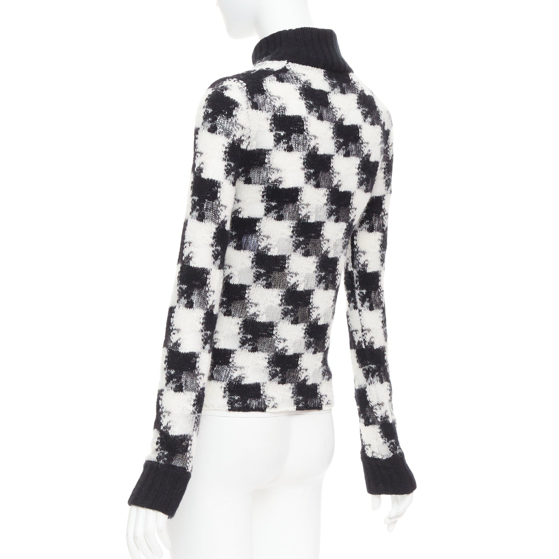Dior DIOR ChecknDior black white cashmere check sheer turtleneck sweater FR34 XS Size XS / US 0-2 / IT 36-38 - 6 Thumbnail