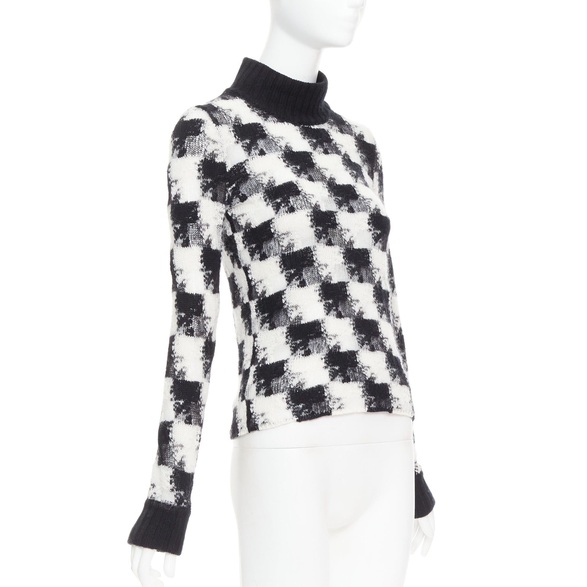 Dior DIOR ChecknDior black white cashmere check sheer turtleneck sweater FR34 XS Size XS / US 0-2 / IT 36-38 - 3 Thumbnail