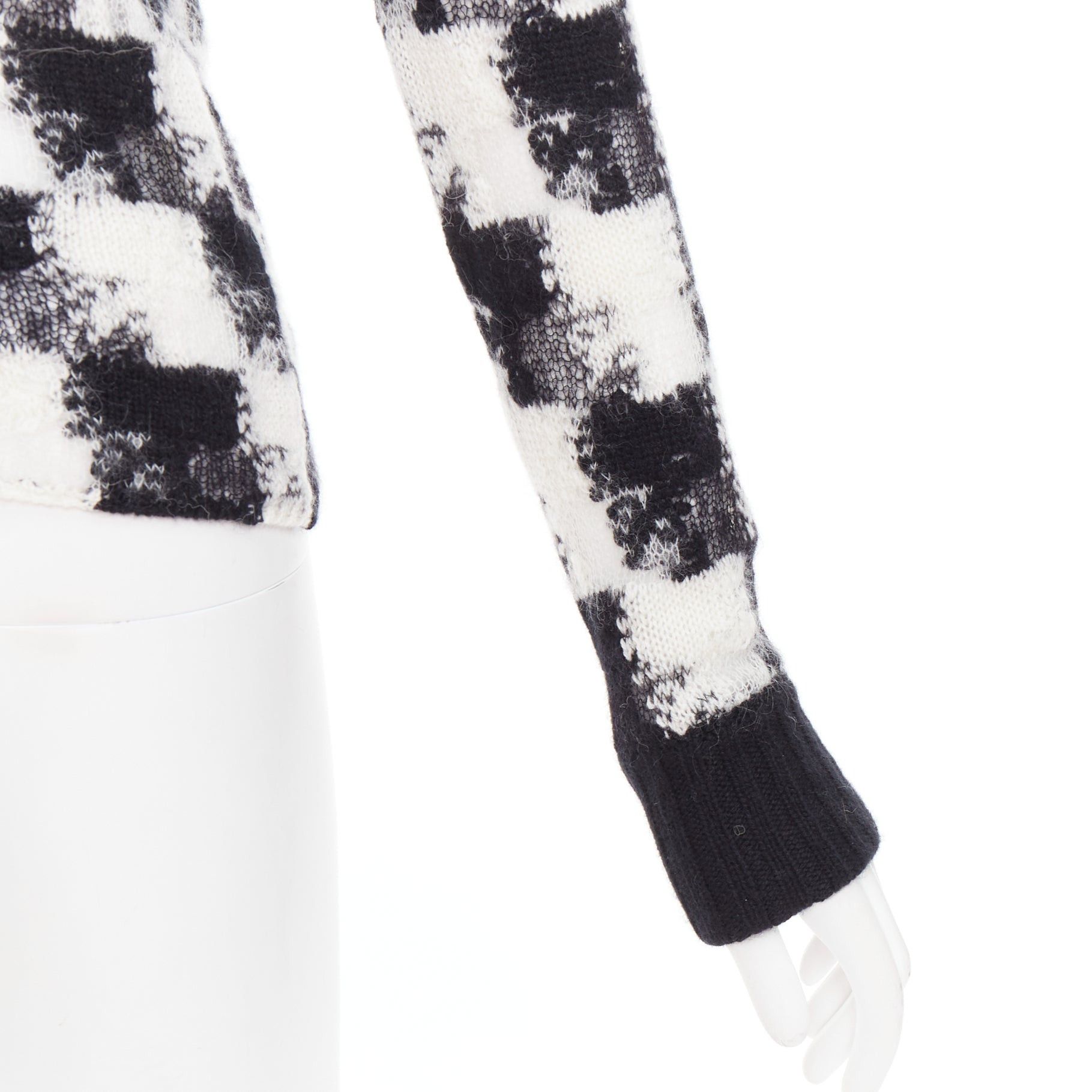 Dior DIOR ChecknDior black white cashmere check sheer turtleneck sweater FR34 XS Size XS / US 0-2 / IT 36-38 - 8 Thumbnail