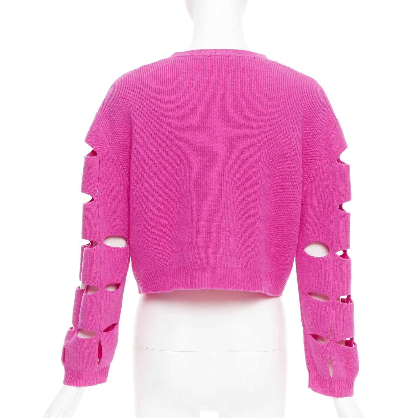Valentino VALENTINO 2022 Pier Paolo Piccioli pink virgin wool cut out crop sweater S Size S / US 4 / IT 40 - 5 Thumbnail
