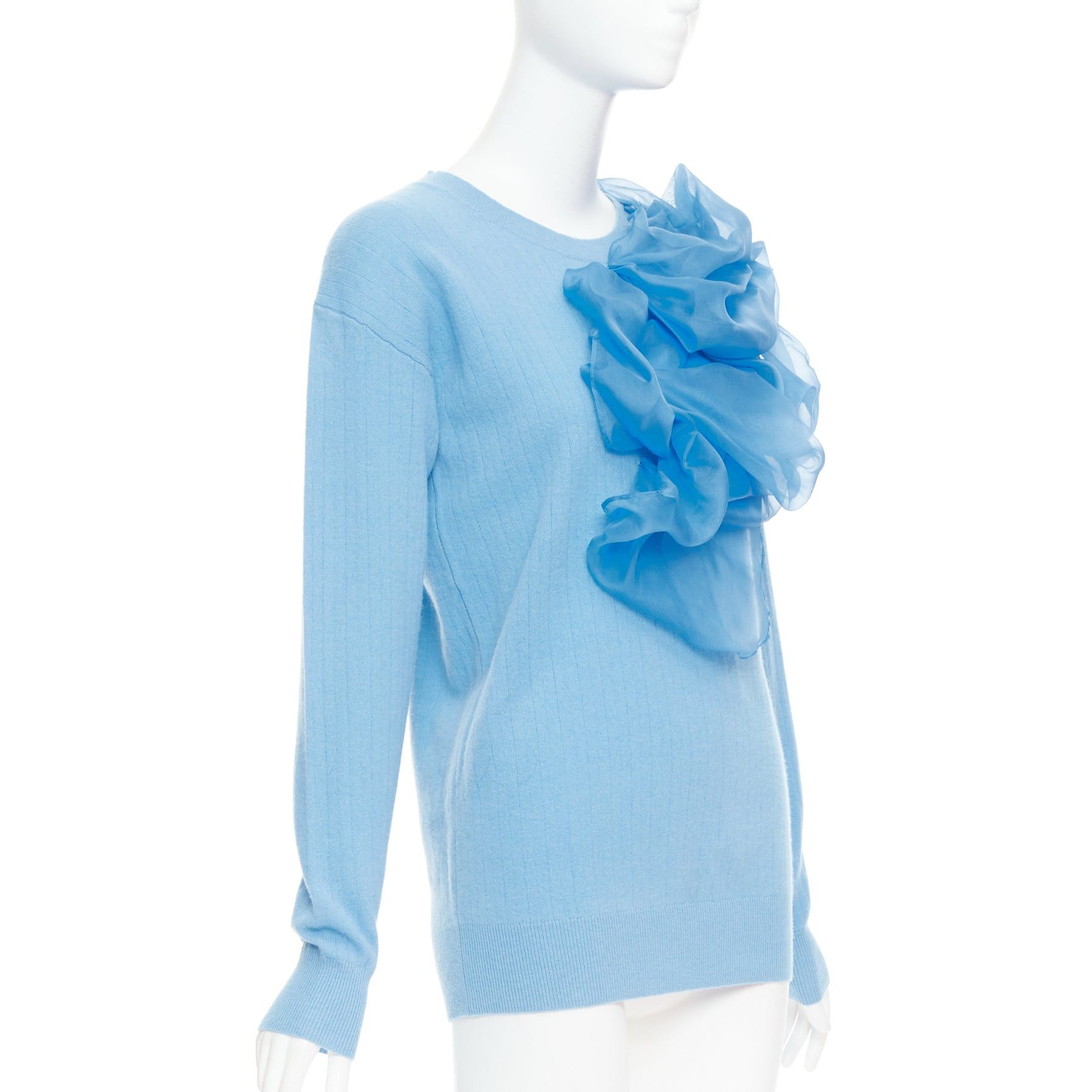 Sies Marjan SIES MARJAN Awa b/lue cashmere wool organza rosette ruffle sweater XS Size S / US 4 / IT 40 - 3 Thumbnail