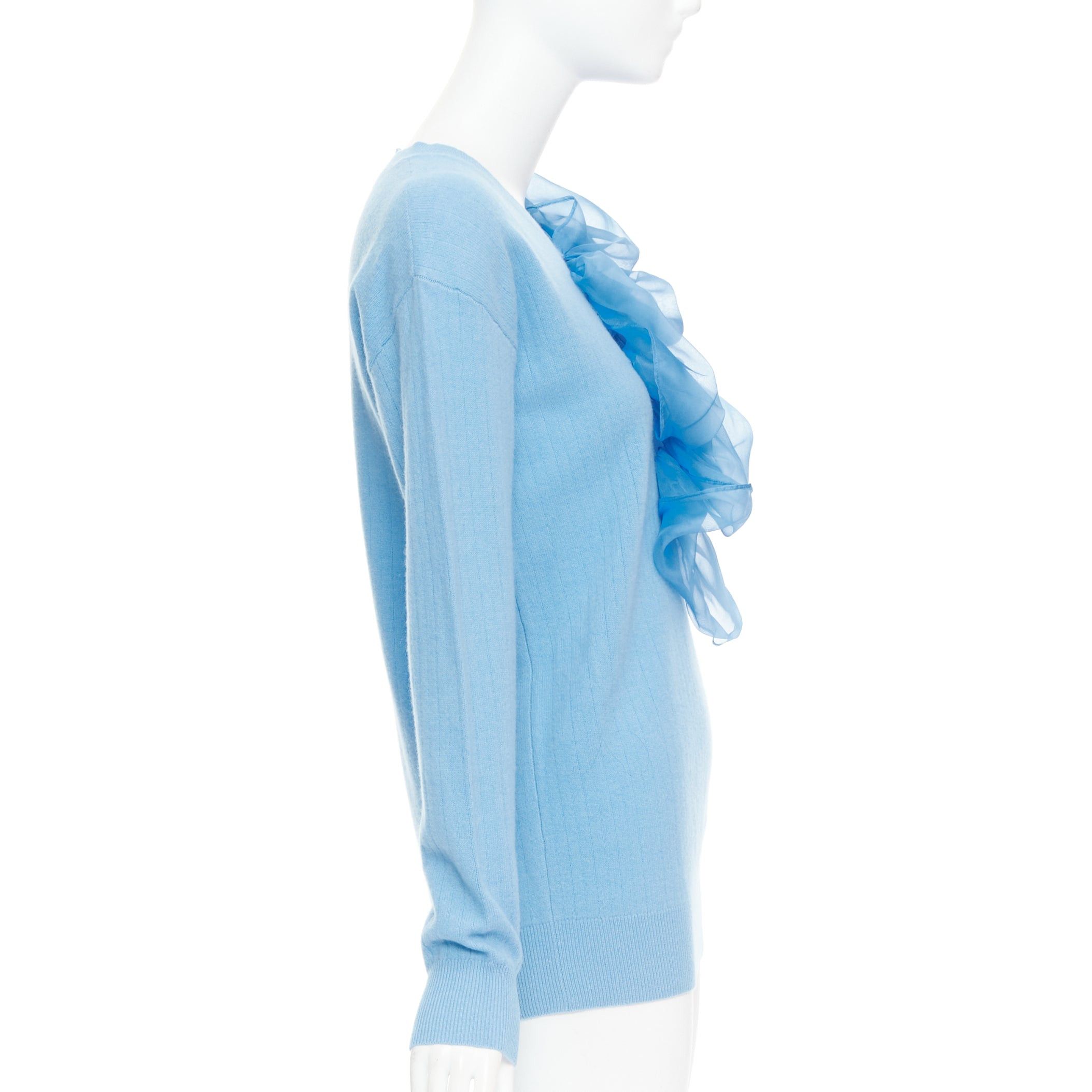 Sies Marjan SIES MARJAN Awa b/lue cashmere wool organza rosette ruffle sweater XS Size S / US 4 / IT 40 - 4 Thumbnail