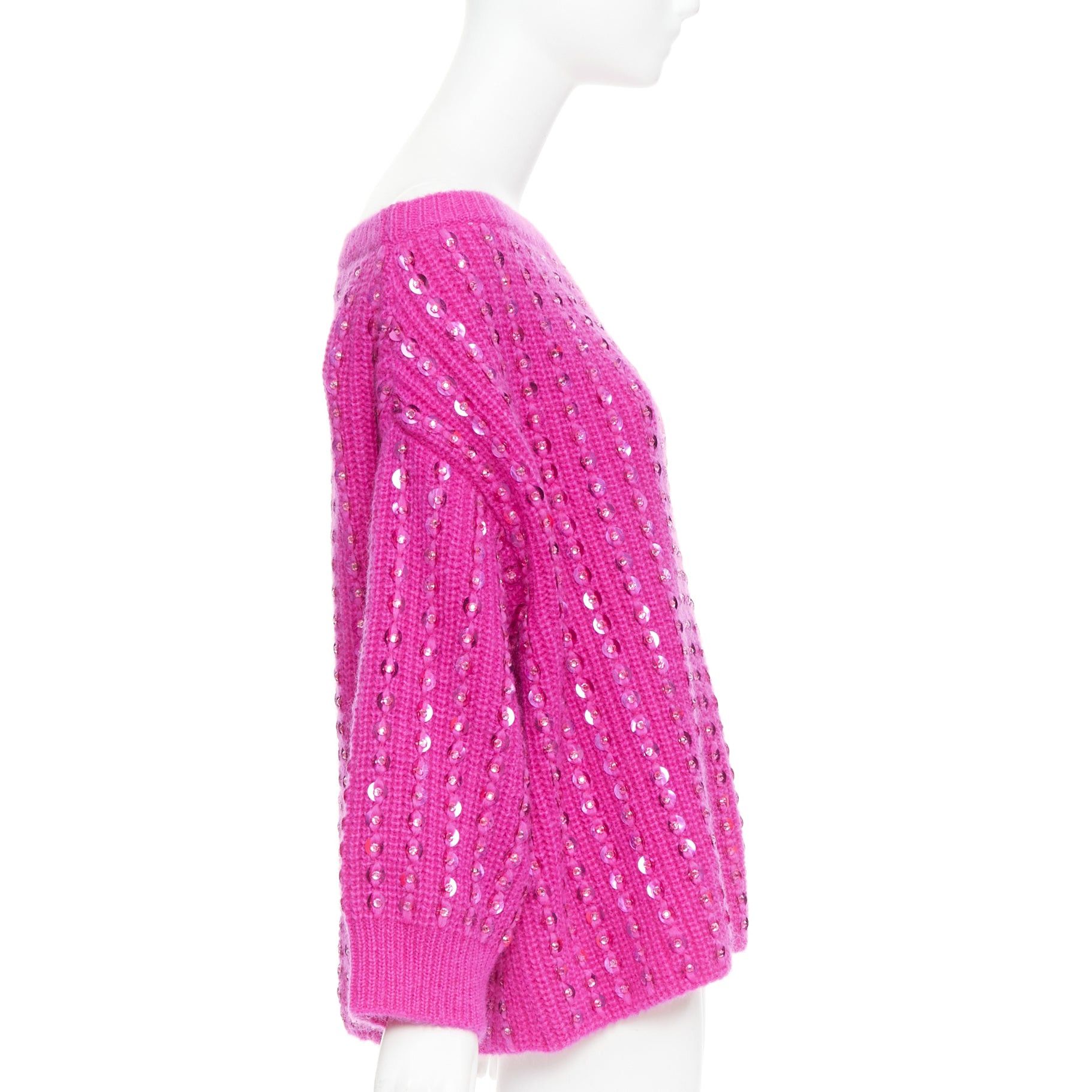Valentino VALENTINO 2022 Pier Paolo Piccioli hot pink mohair blend jewel sweater S Size S / US 4 / IT 40 - 4 Thumbnail