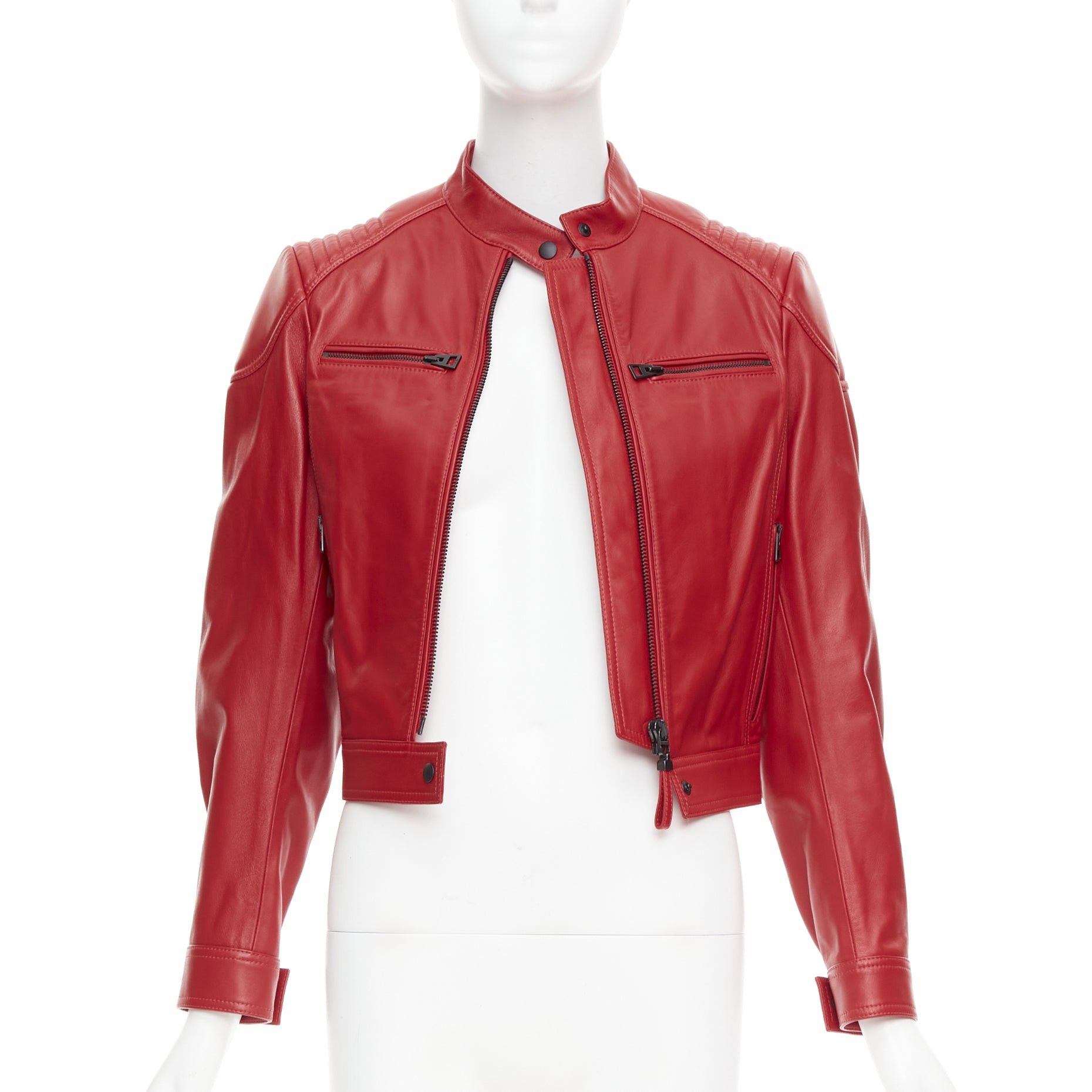 Dior DIOR Royaume d'Amour red leather laser cut moto biker jacket FR34 XS Size XS / US 0-2 / IT 36-38 - 3 Thumbnail