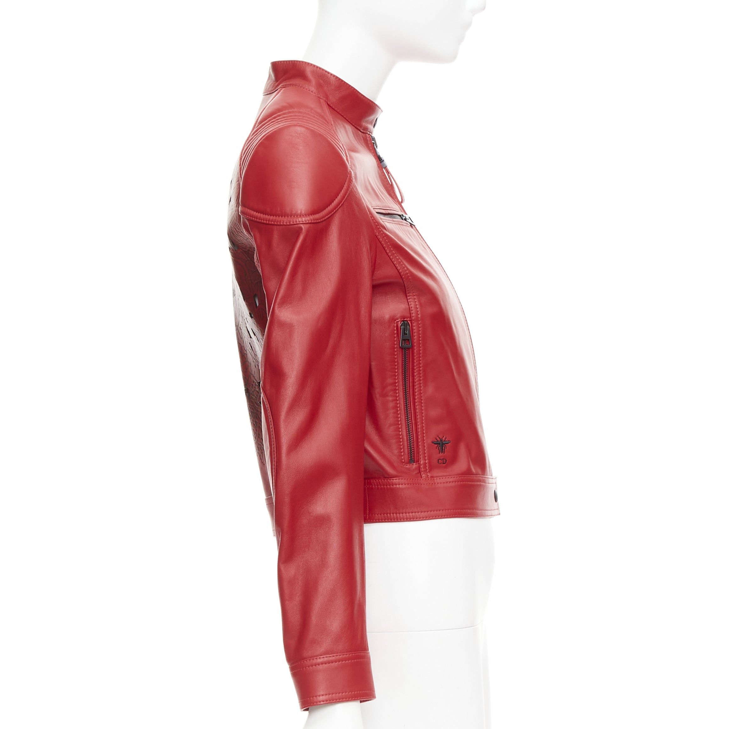 Dior DIOR Royaume d'Amour red leather laser cut moto biker jacket FR34 XS Size XS / US 0-2 / IT 36-38 - 5 Thumbnail