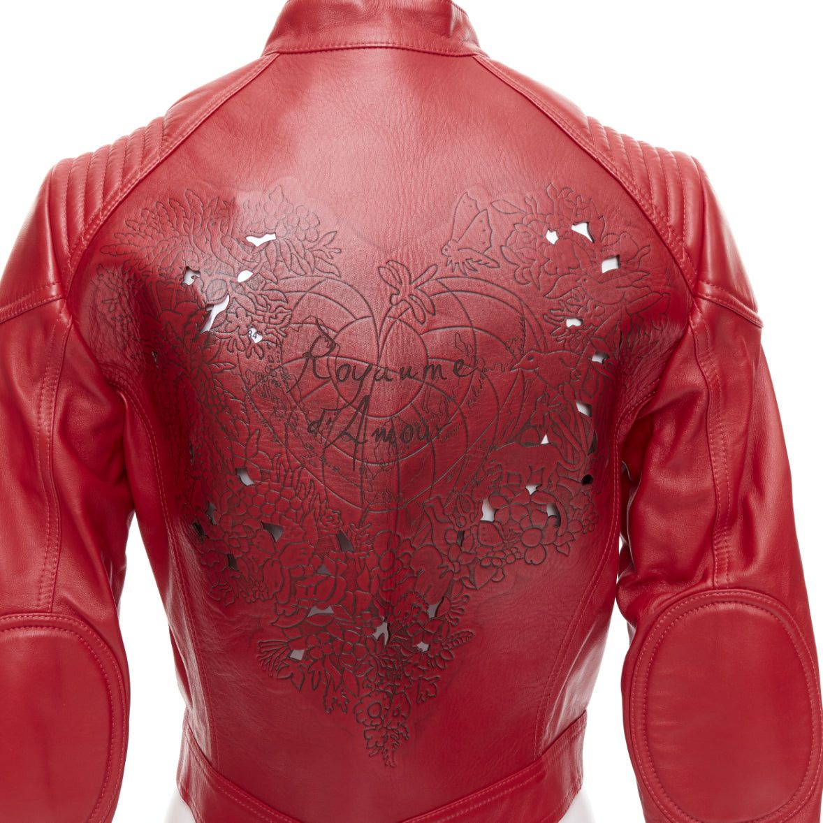 Dior DIOR Royaume d'Amour red leather laser cut moto biker jacket FR34 XS Size XS / US 0-2 / IT 36-38 - 7 Thumbnail