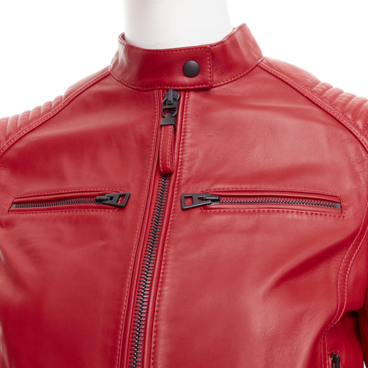 Dior DIOR Royaume d'Amour red leather laser cut moto biker jacket FR34 XS Size XS / US 0-2 / IT 36-38 - 8 Thumbnail