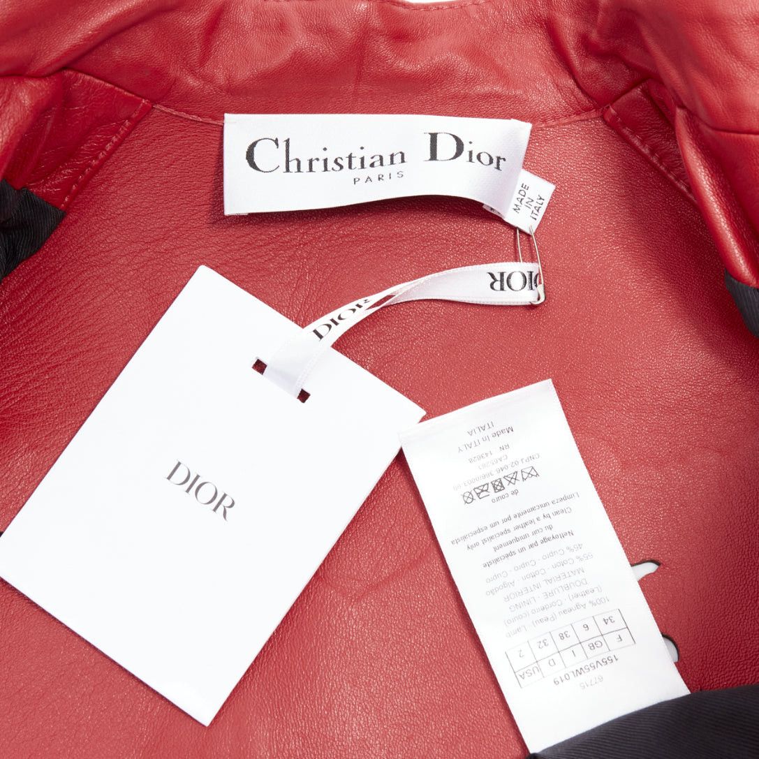 Dior DIOR Royaume d'Amour red leather laser cut moto biker jacket FR34 XS Size XS / US 0-2 / IT 36-38 - 9 Thumbnail