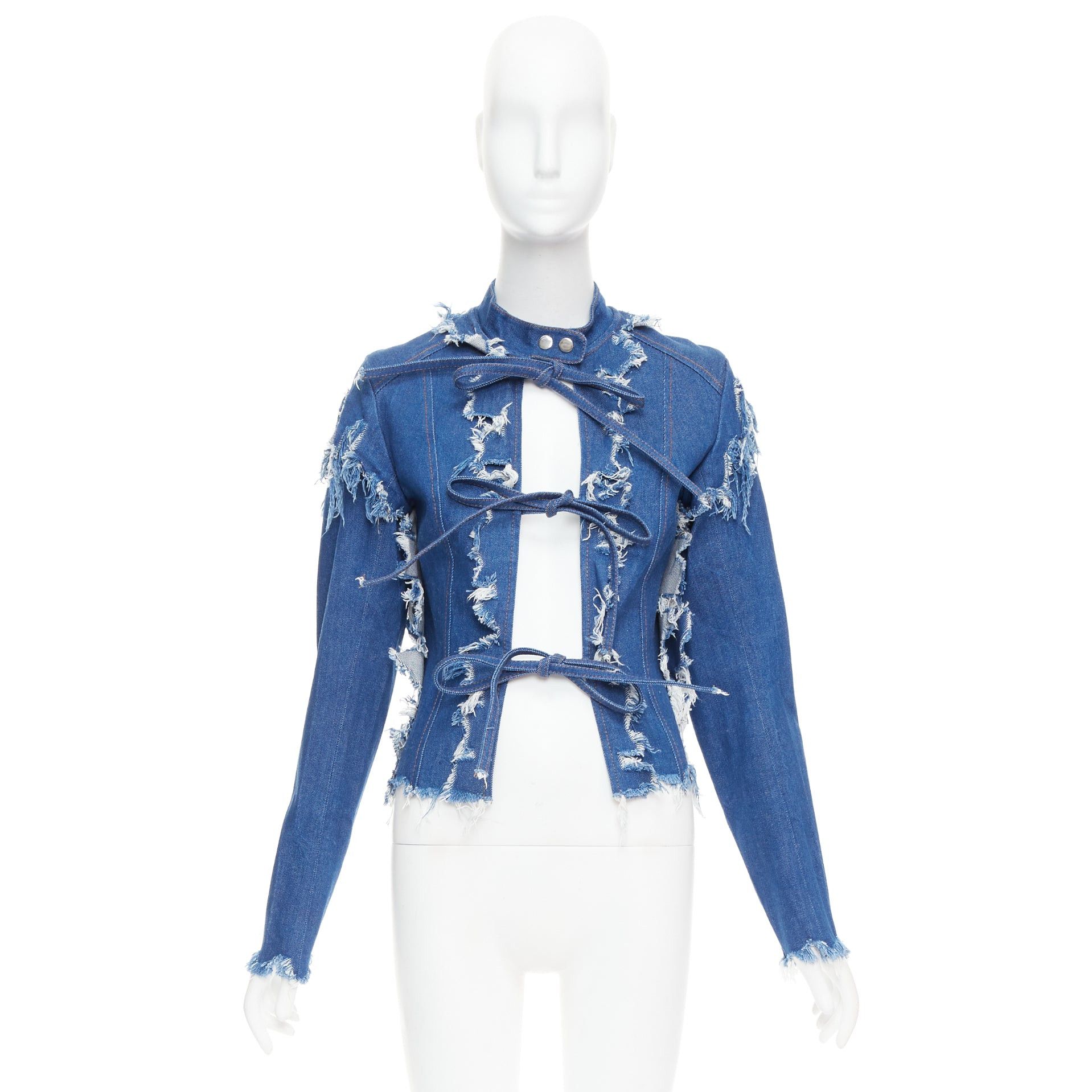 Other LADO BAKUCHAVA blue distressed shredded denim tie front jacket XS Size S / US 4 / IT 40 - 9 Thumbnail