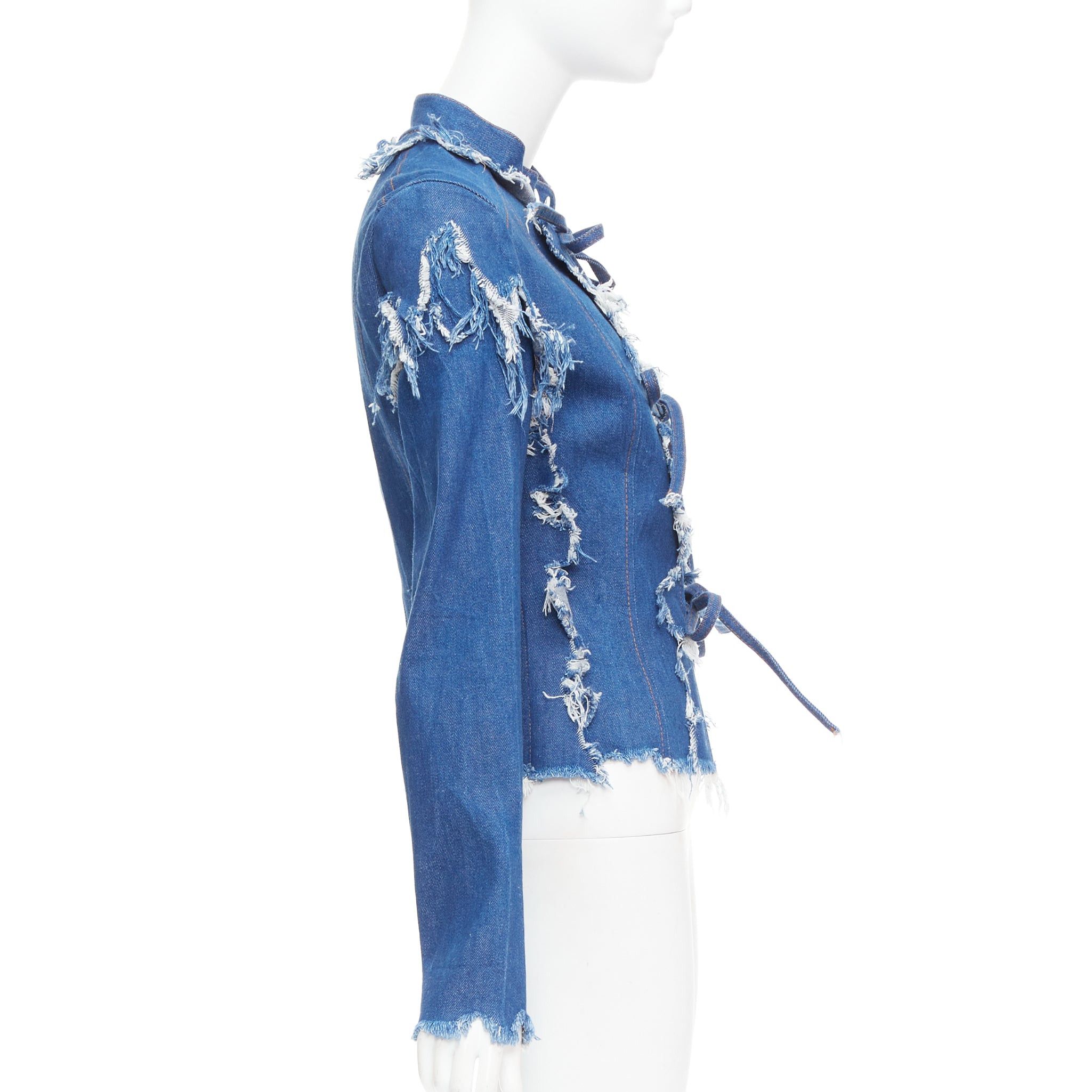 Other LADO BAKUCHAVA blue distressed shredded denim tie front jacket XS Size S / US 4 / IT 40 - 4 Thumbnail