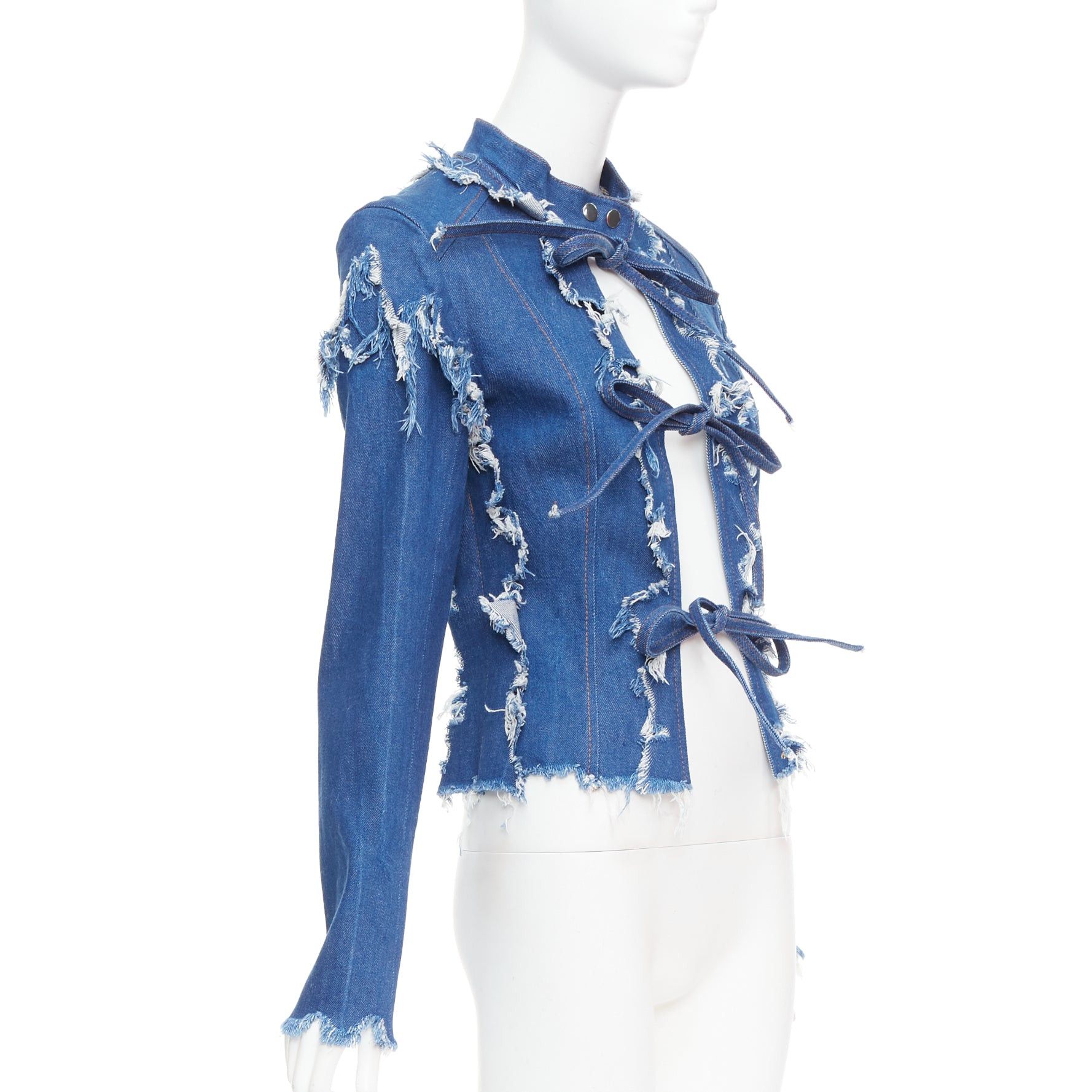 Other LADO BAKUCHAVA blue distressed shredded denim tie front jacket XS Size S / US 4 / IT 40 - 3 Thumbnail