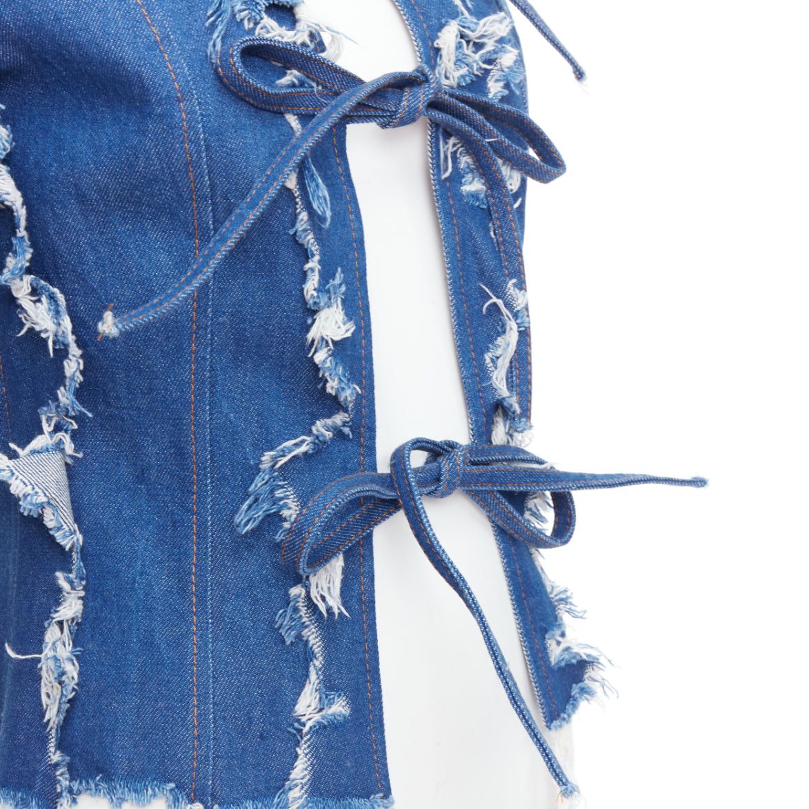 Other LADO BAKUCHAVA blue distressed shredded denim tie front jacket XS Size S / US 4 / IT 40 - 7 Thumbnail