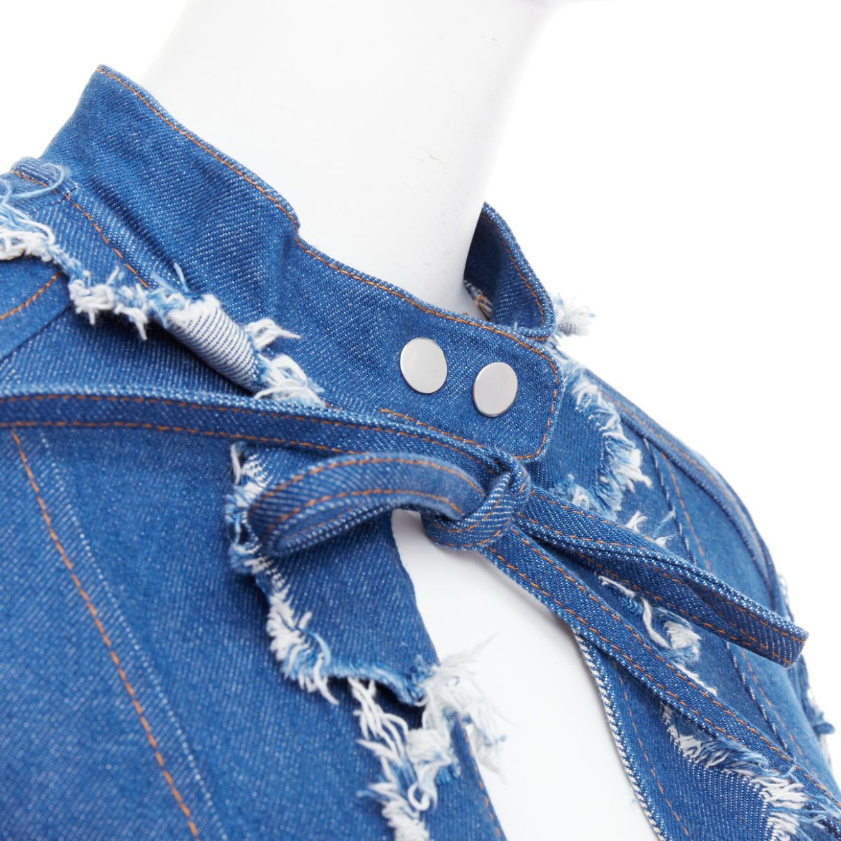 Other LADO BAKUCHAVA blue distressed shredded denim tie front jacket XS Size S / US 4 / IT 40 - 2 Thumbnail