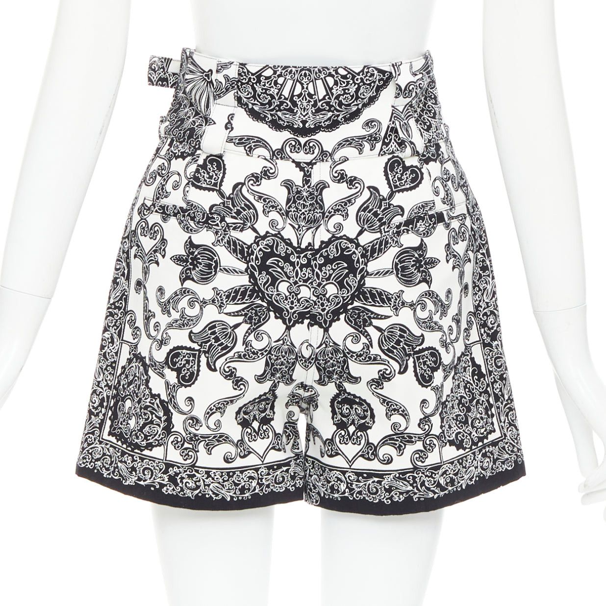 Dior CHRISTIAN DIOR black white cotton handkerchief double belt shorts FR34 XS Size 26" / US 2 / IT 38 - 5 Thumbnail