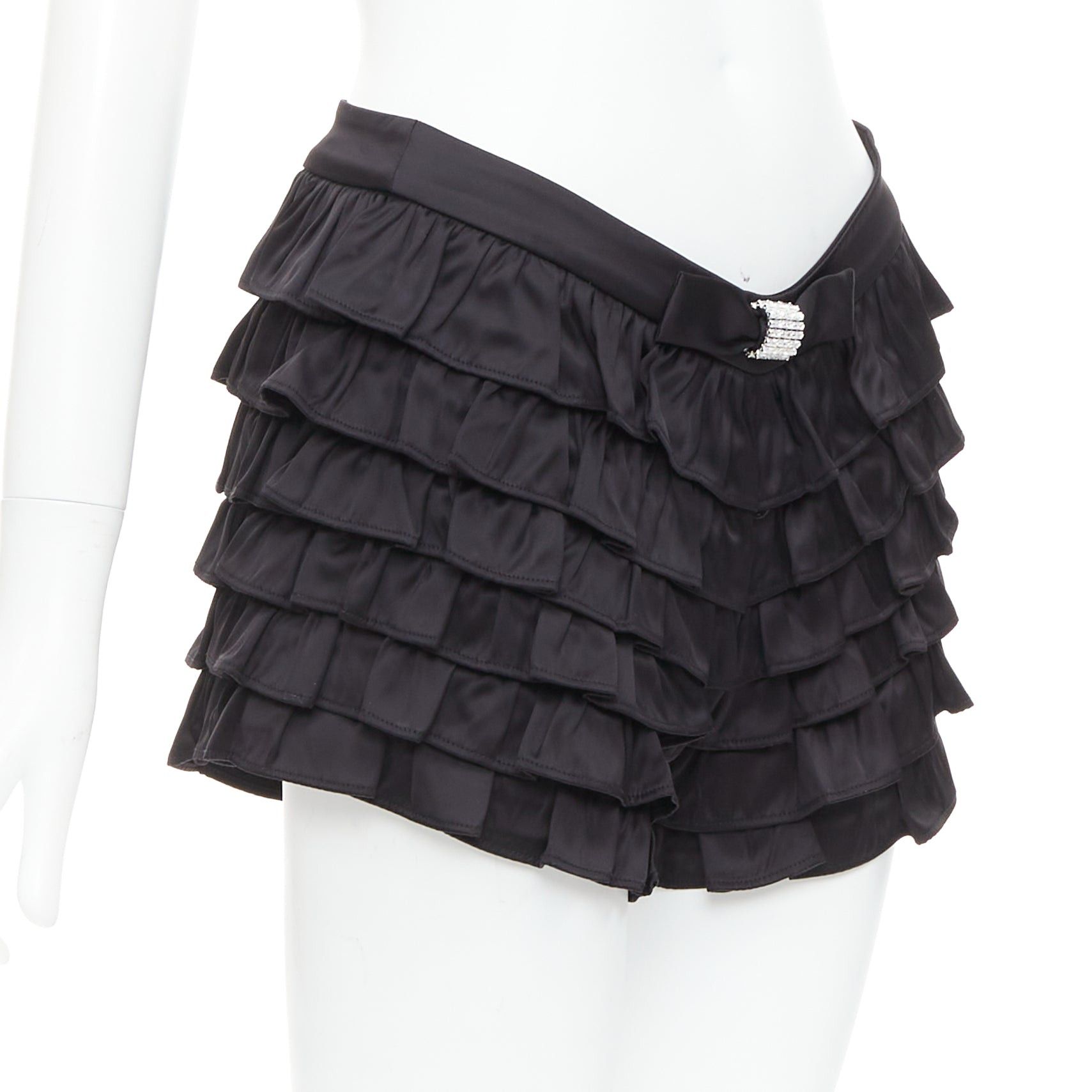 Shushu/Tong SHUSHU TONG black viscose ruffle tiered crystal bow mini shorts UK6 XS Size 26" / US 2 / IT 38 - 3 Thumbnail