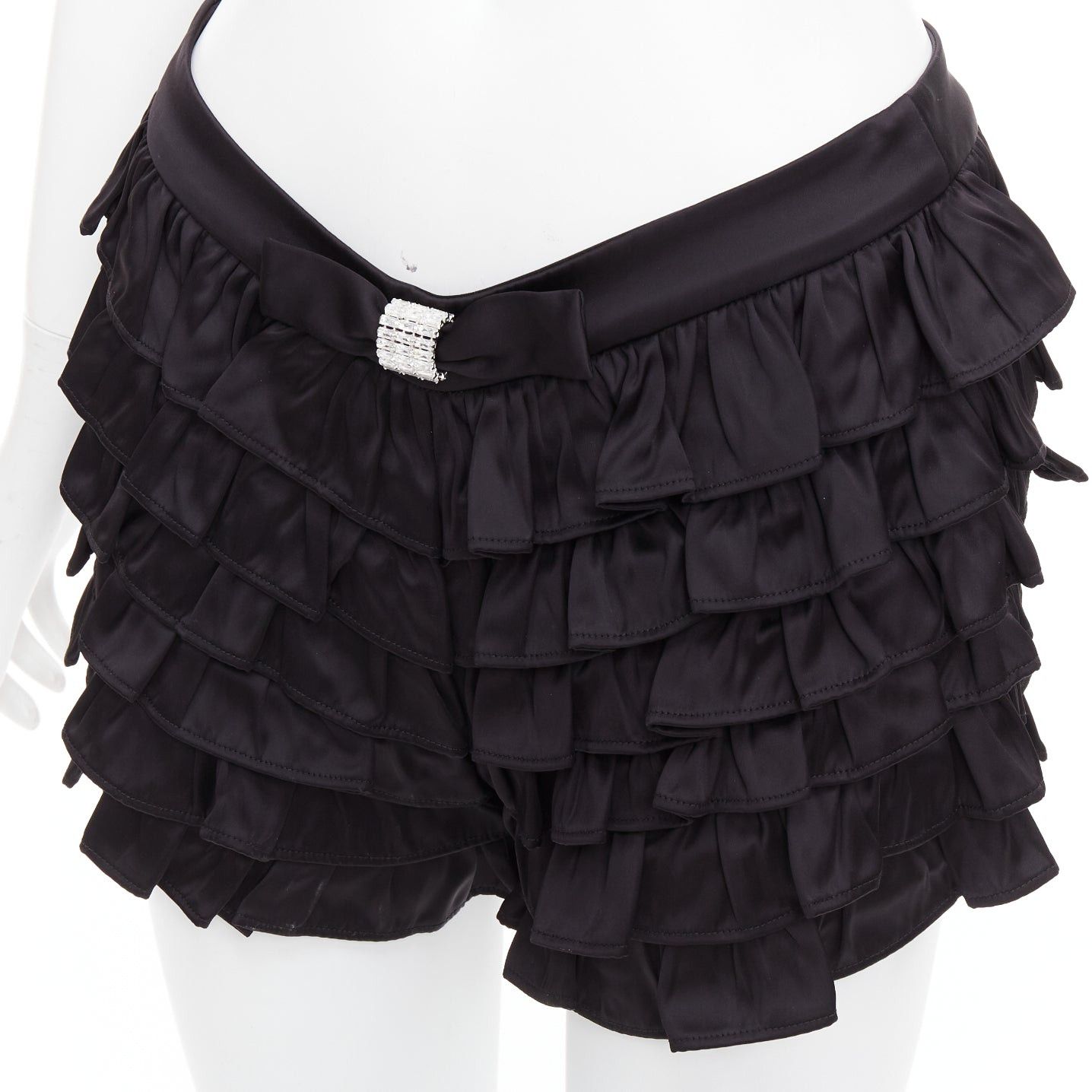 Shushu/Tong SHUSHU TONG black viscose ruffle tiered crystal bow mini shorts UK6 XS Size 26" / US 2 / IT 38 - 2 Thumbnail