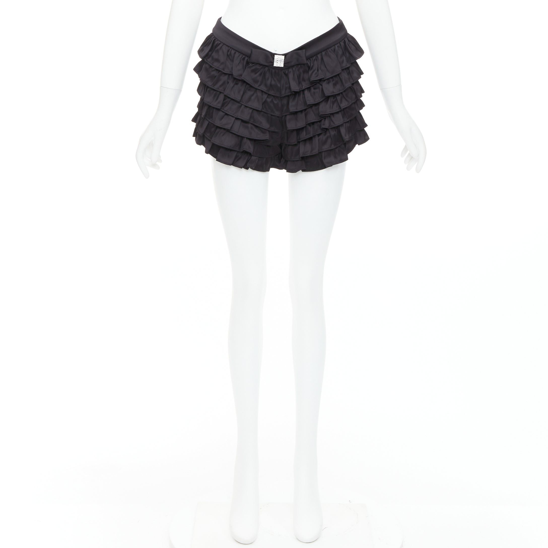 Shushu/Tong SHUSHU TONG black viscose ruffle tiered crystal bow mini shorts UK6 XS Size 26" / US 2 / IT 38 - 9 Thumbnail