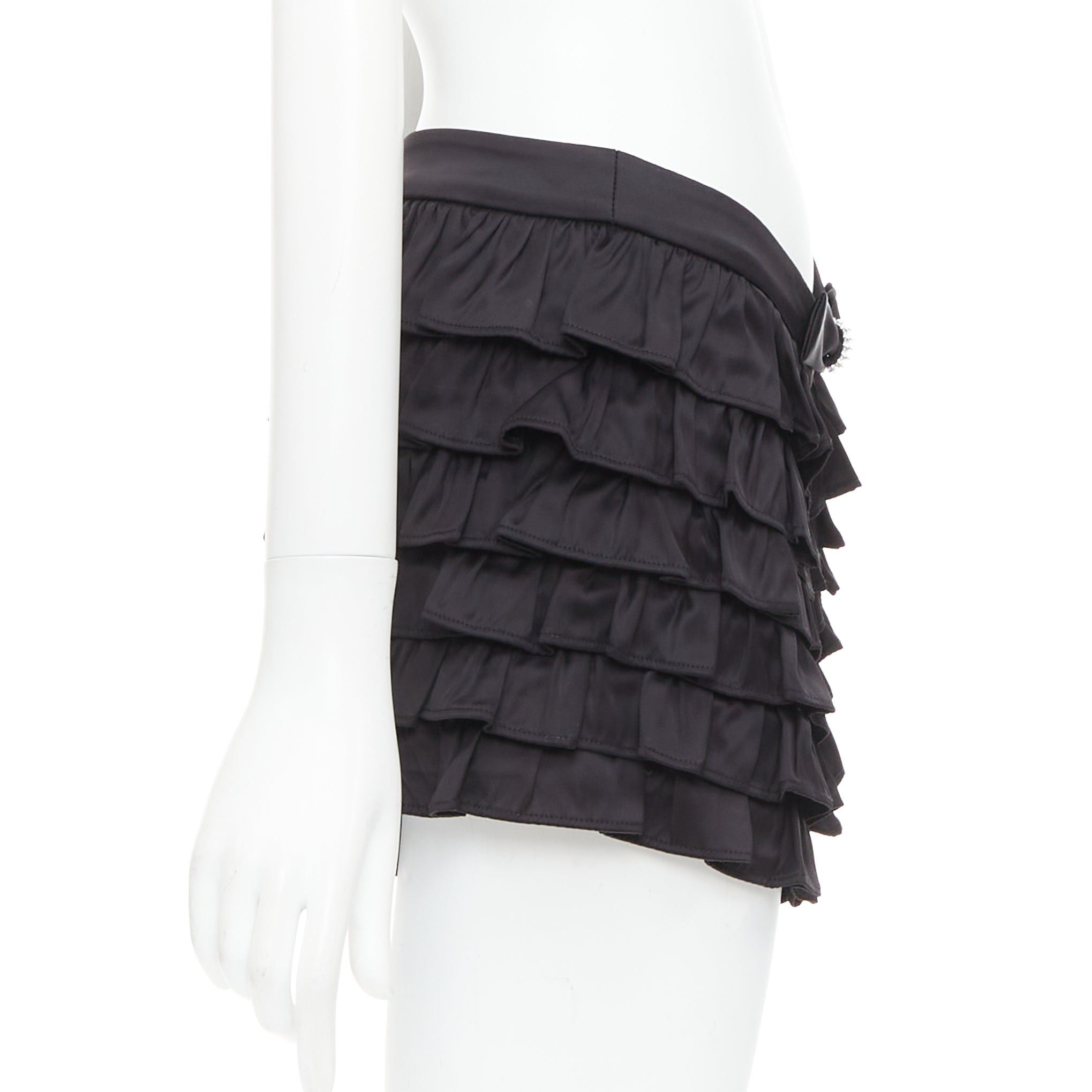 Shushu/Tong SHUSHU TONG black viscose ruffle tiered crystal bow mini shorts UK6 XS Size 26" / US 2 / IT 38 - 4 Thumbnail