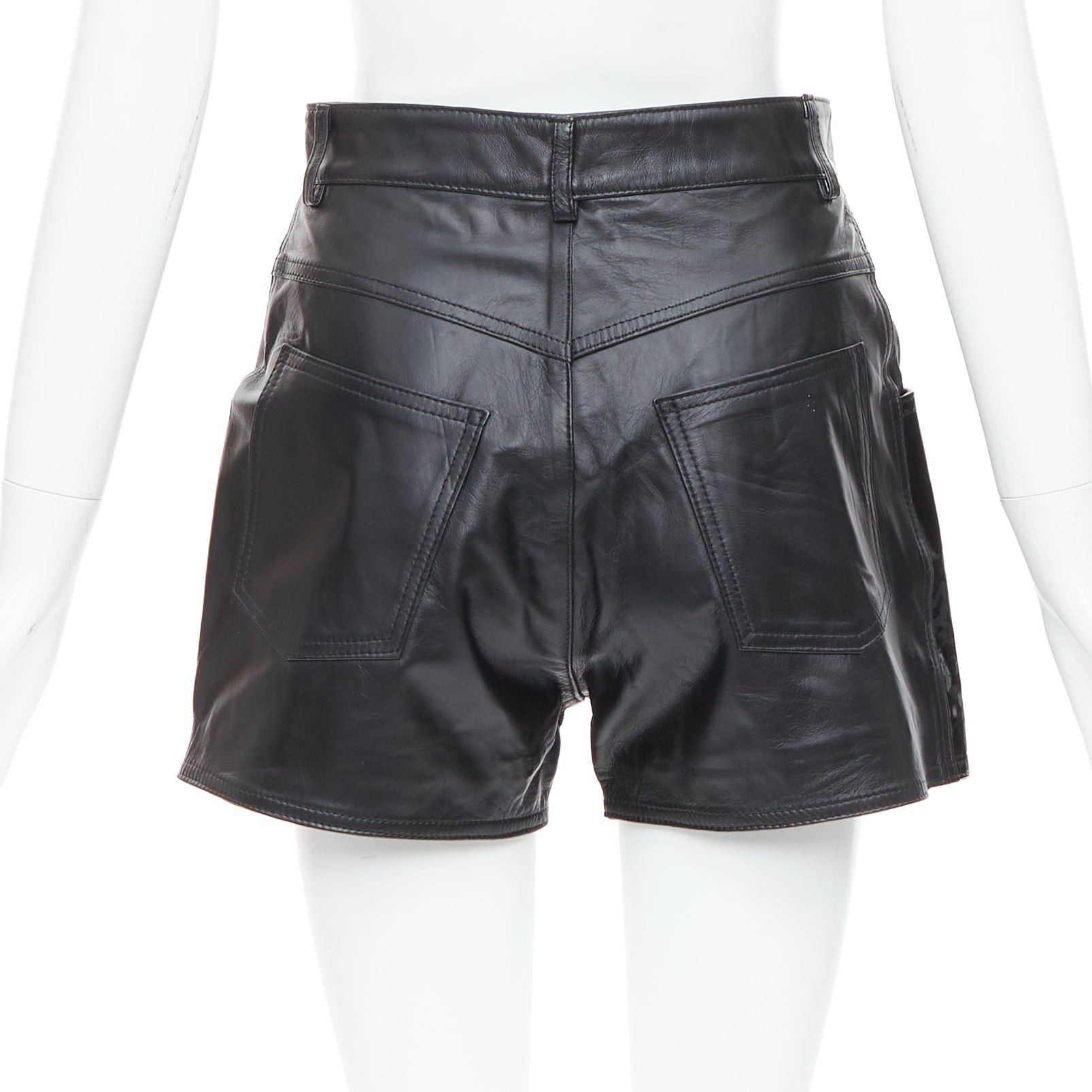 Other MANOKHI black genuine leather patent patch high waisted shorts FR34 XS Size 26" / US 2 / IT 38 - 5 Thumbnail