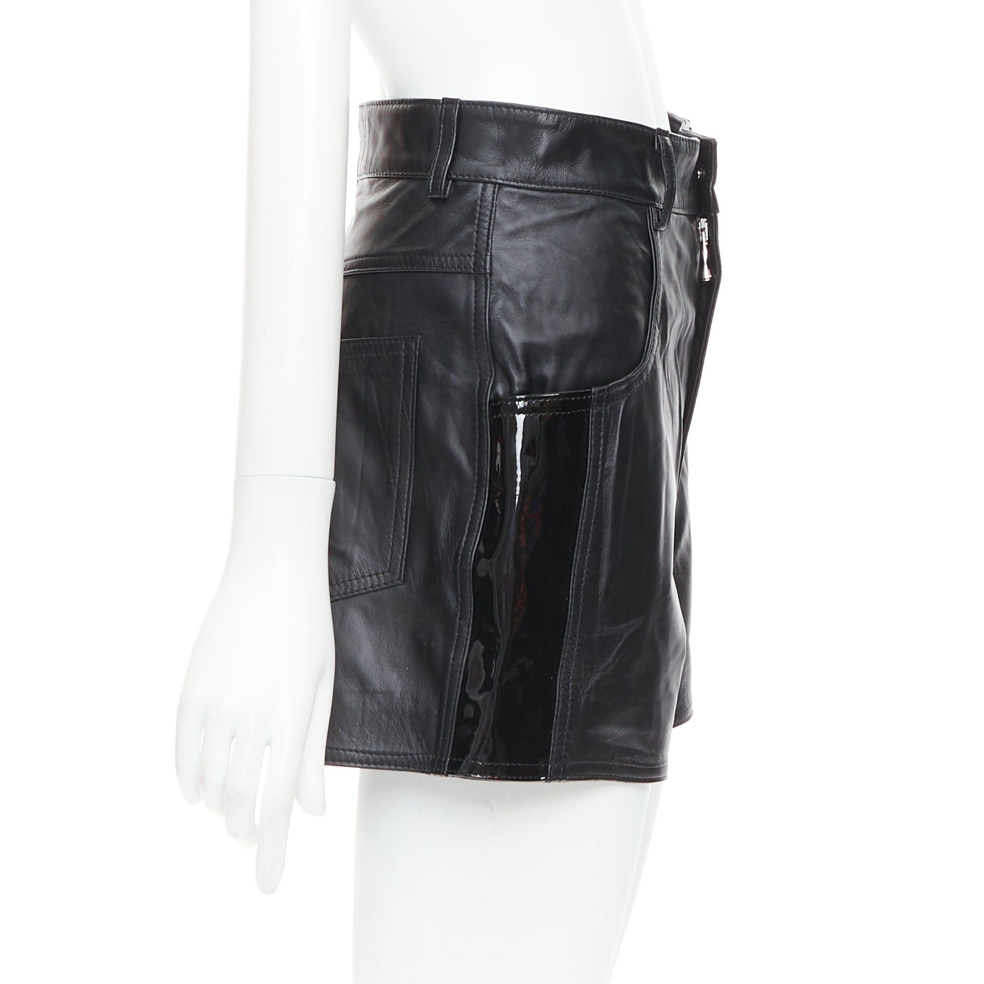 Other MANOKHI black genuine leather patent patch high waisted shorts FR34 XS Size 26" / US 2 / IT 38 - 4 Thumbnail