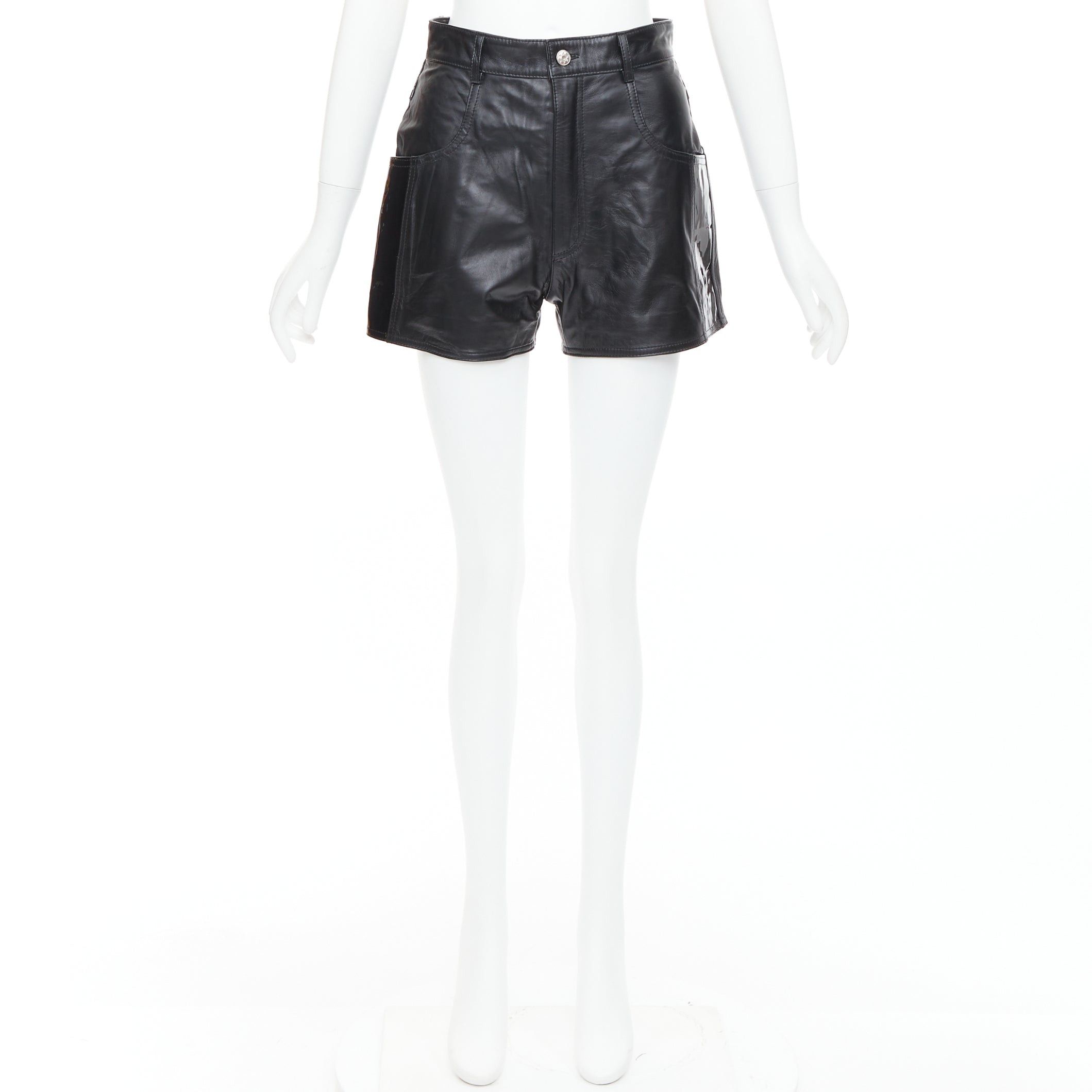Other MANOKHI black genuine leather patent patch high waisted shorts FR34 XS Size 26" / US 2 / IT 38 - 9 Thumbnail